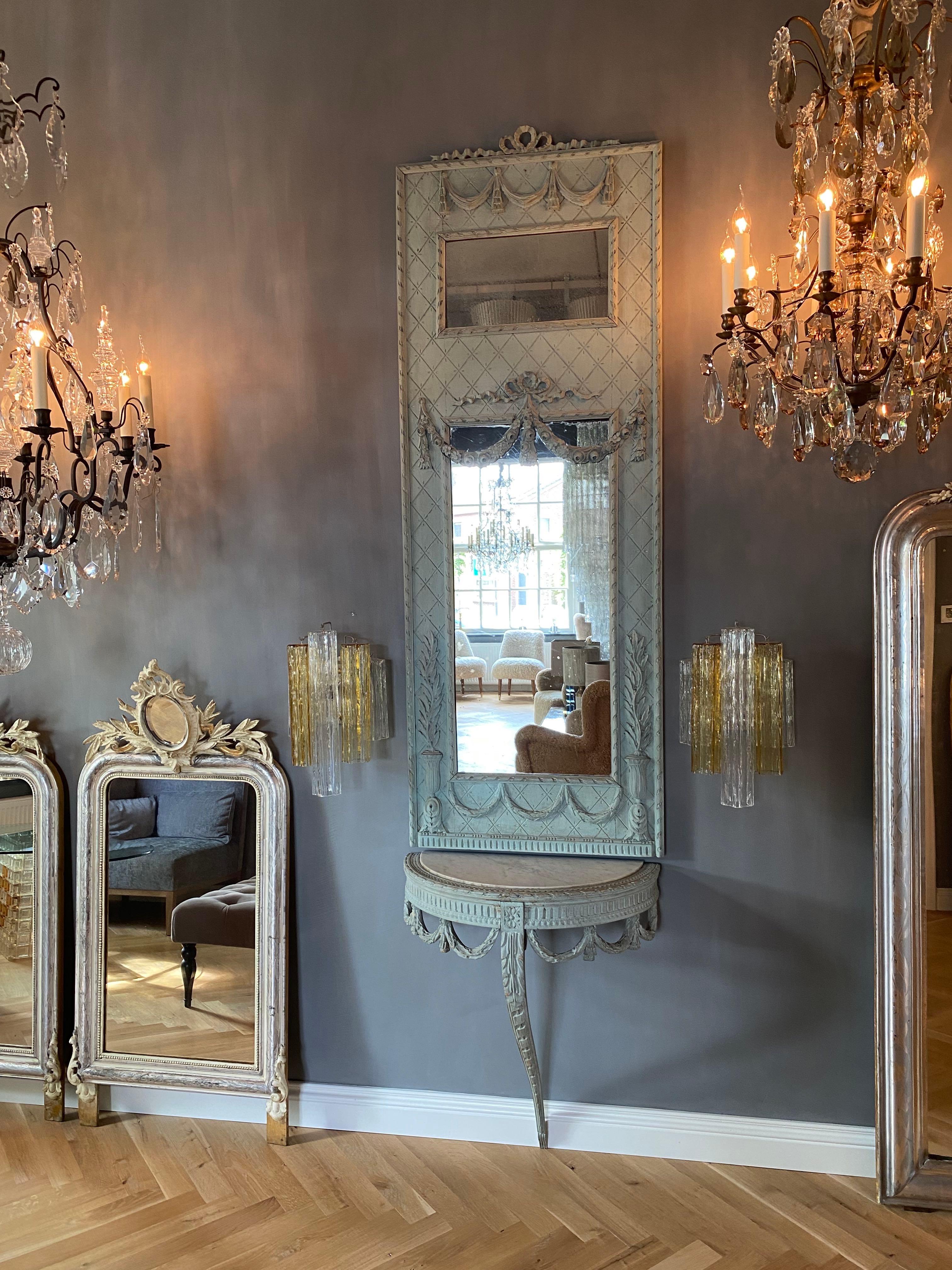 XIX secolo XIX sec. Specchio francese Trumeau con console, colore blu in vendita