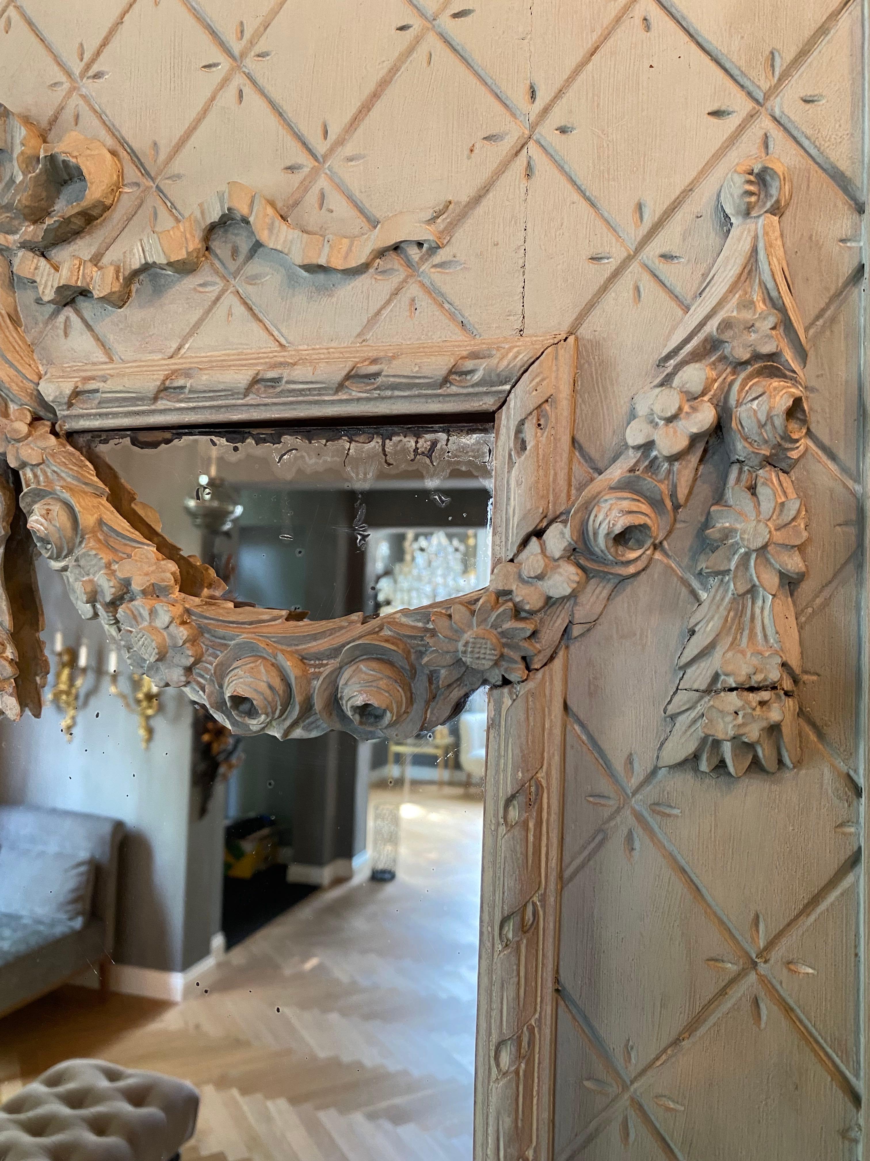 Vetro XIX sec. Specchio francese Trumeau con console, colore blu in vendita