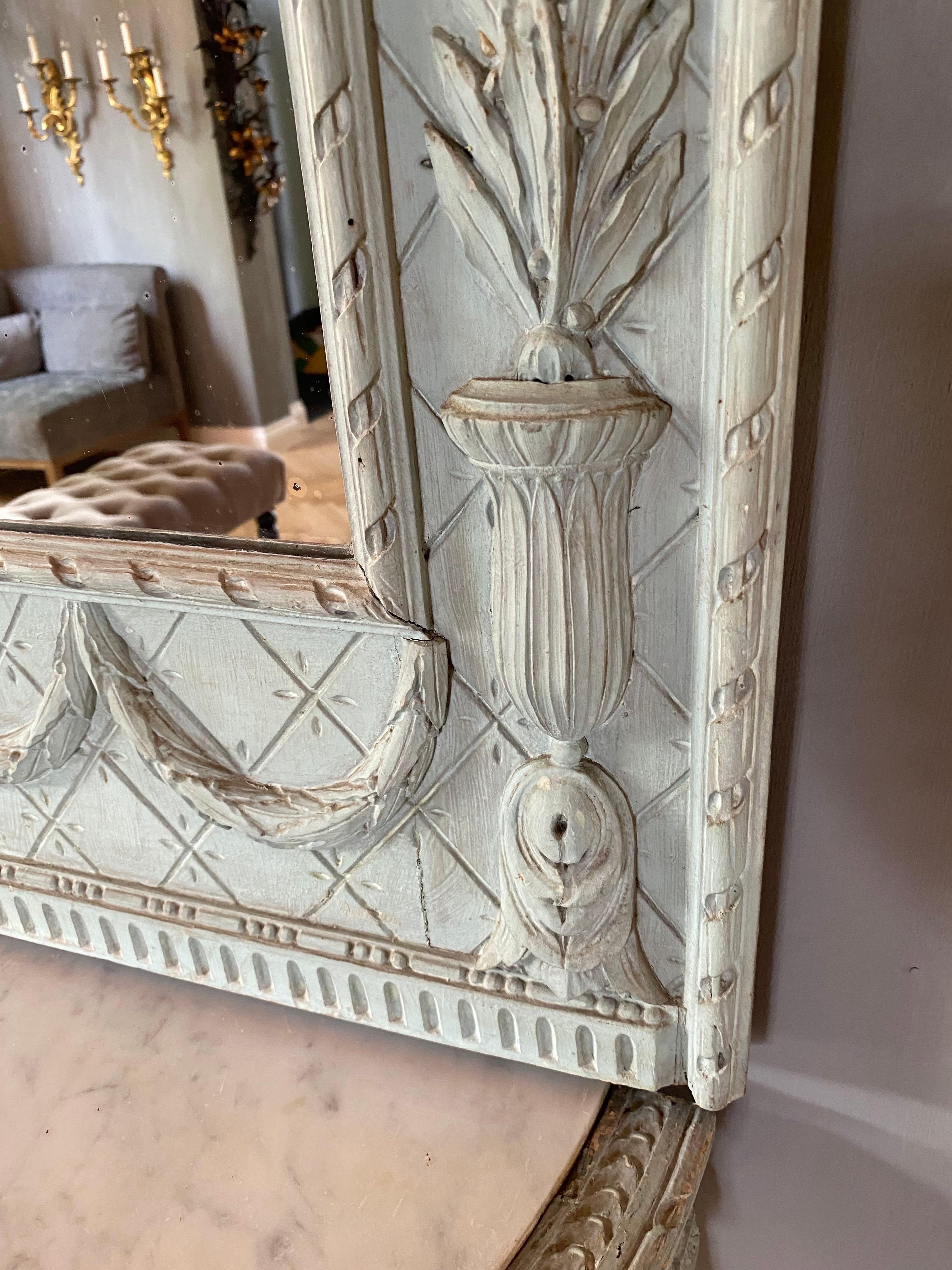 XIX sec. Specchio francese Trumeau con console, colore blu in vendita 1