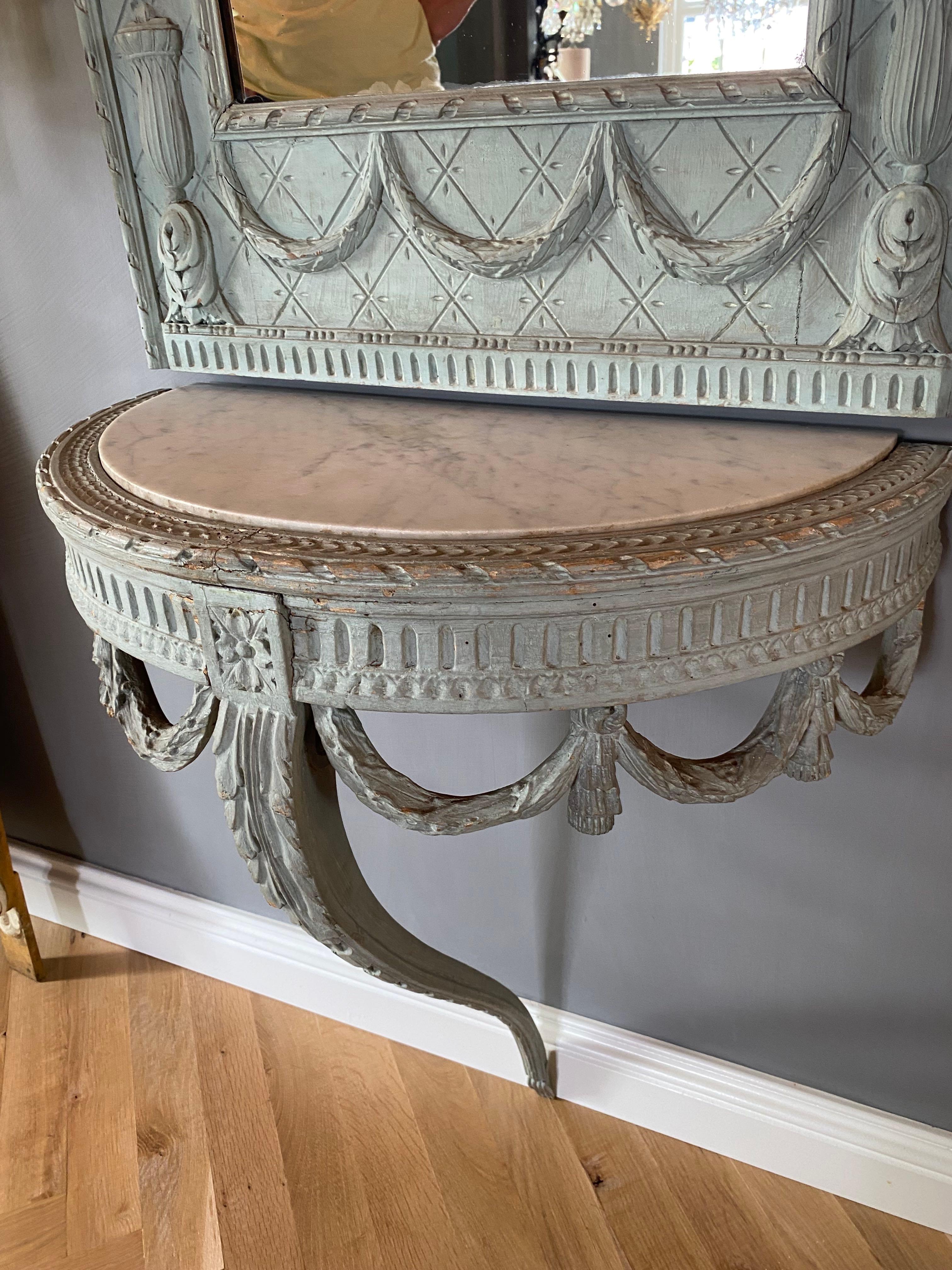 XIX sec. Specchio francese Trumeau con console, colore blu in vendita 2