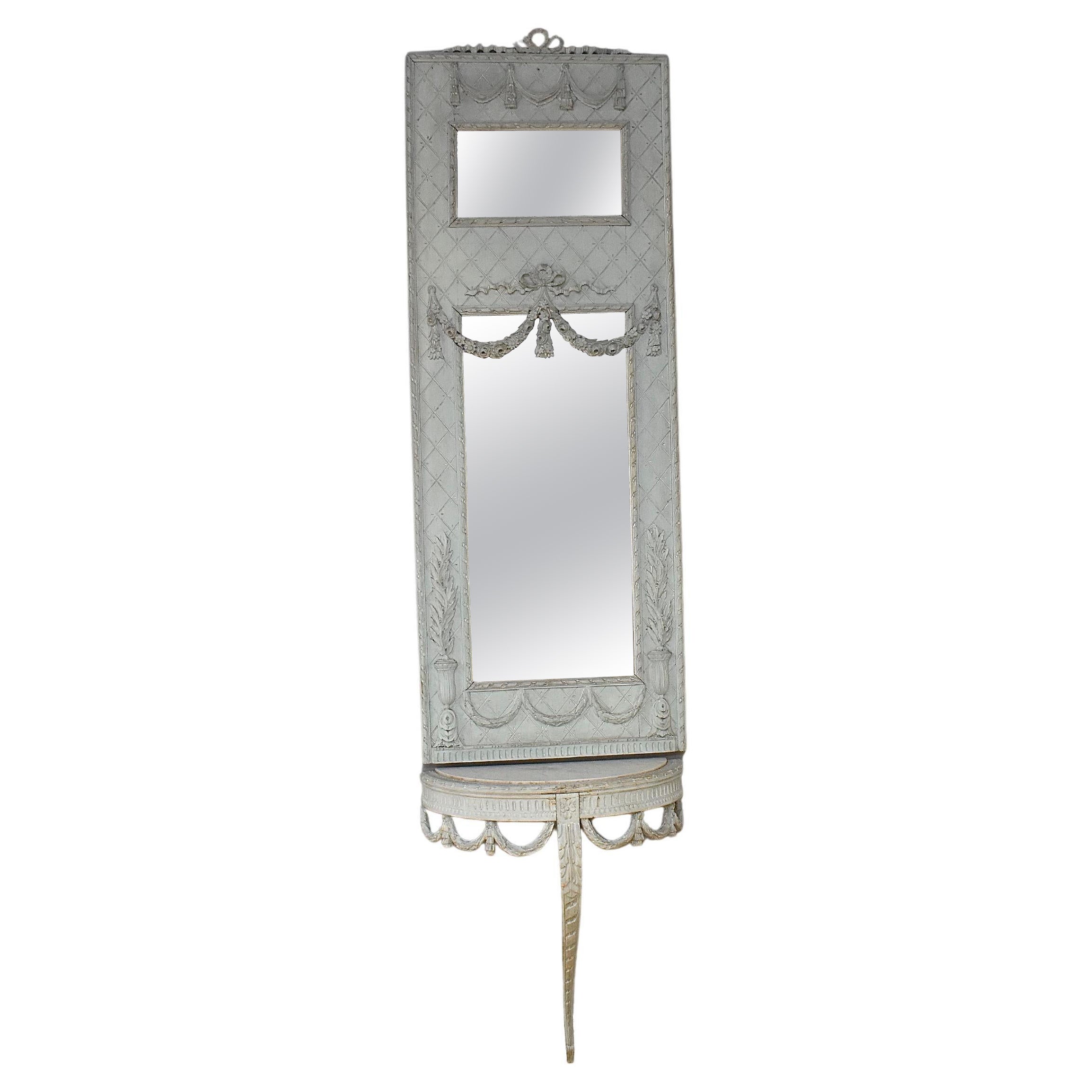 XIX sec. Specchio francese Trumeau con console, colore blu in vendita