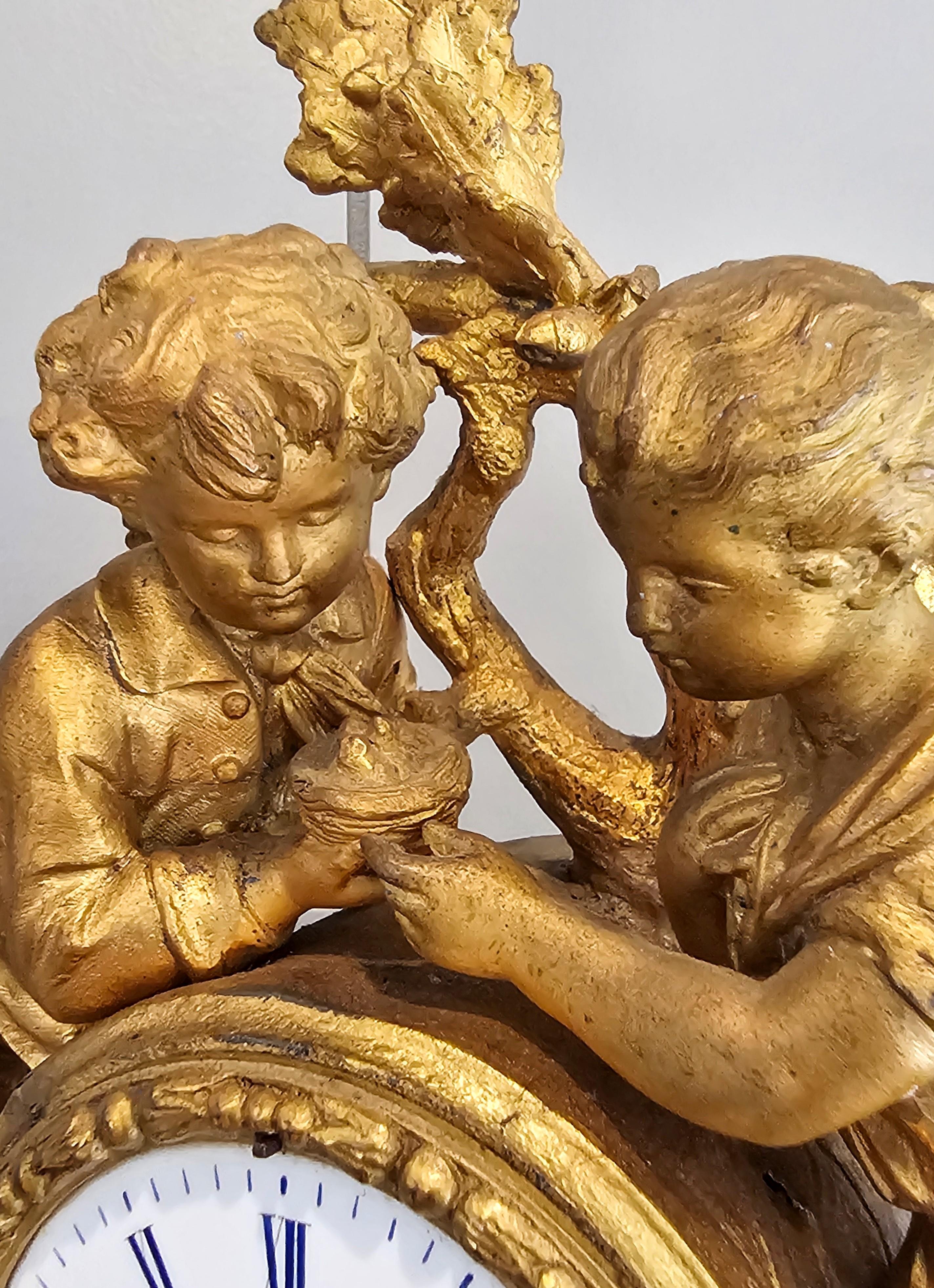 19th C. French Victorian Louis XVI Gilt Bronze Alabaster Figural Clock PH Mourey 13