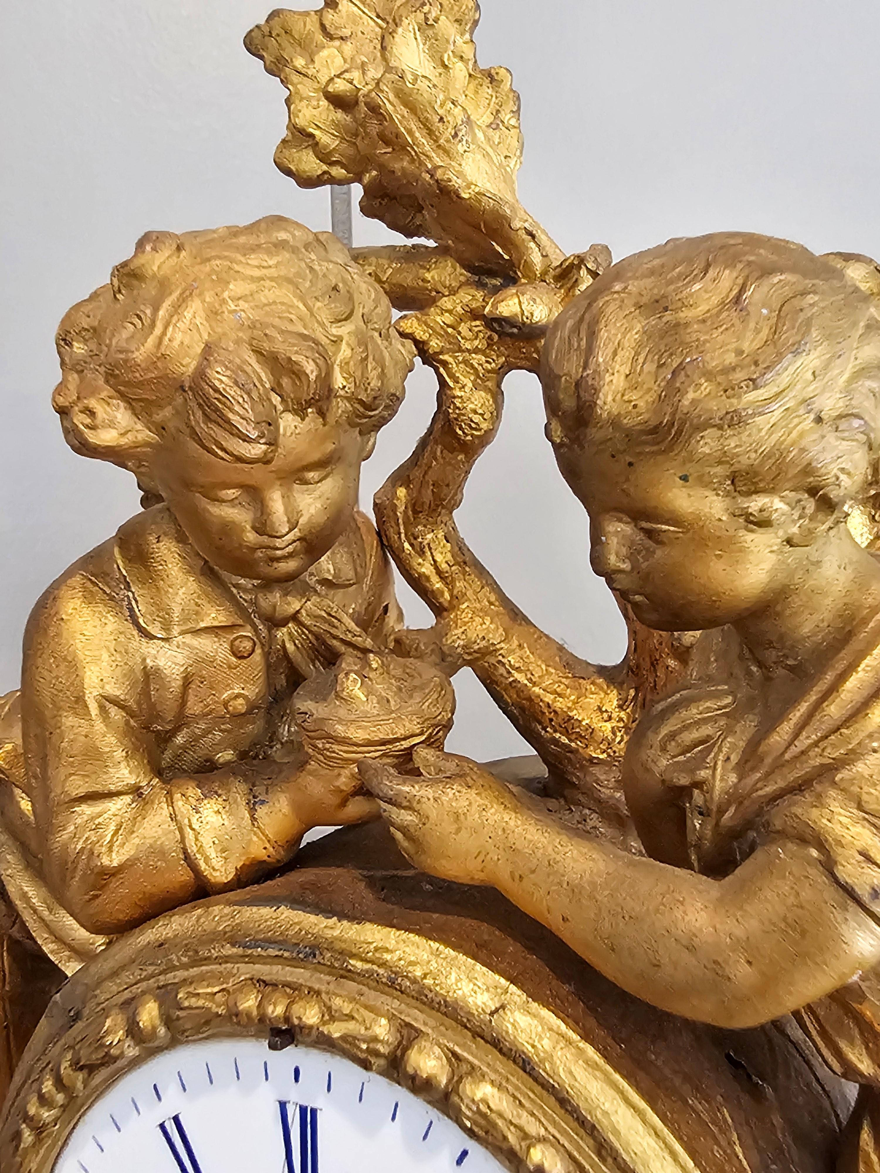 19th C. French Victorian Louis XVI Gilt Bronze Alabaster Figural Clock PH Mourey In Good Condition In Forney, TX