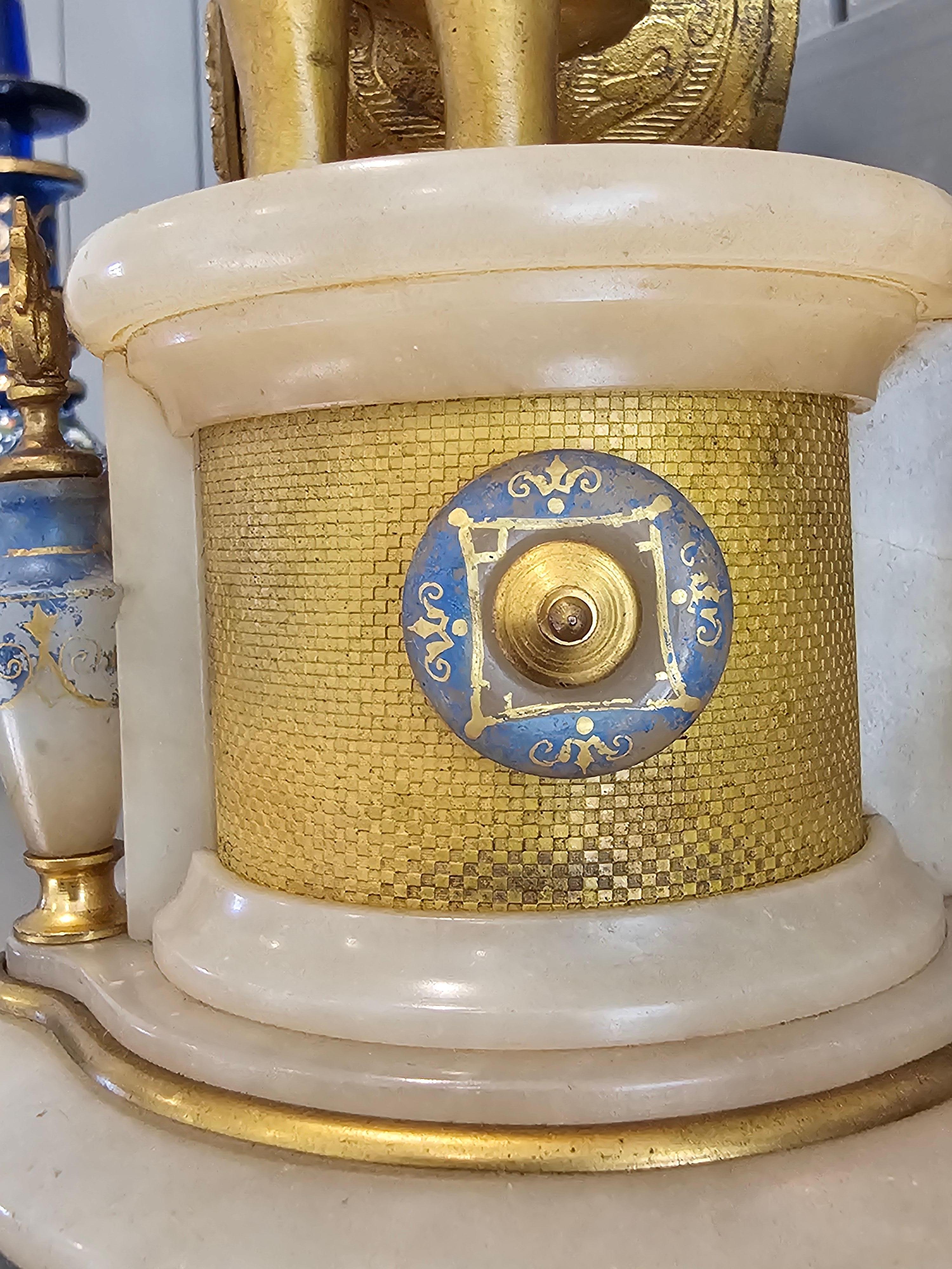 19th C. French Victorian Louis XVI Gilt Bronze Alabaster Figural Clock PH Mourey 3