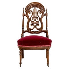 19th C. French Walnut Carved Lyre Back Side Chair