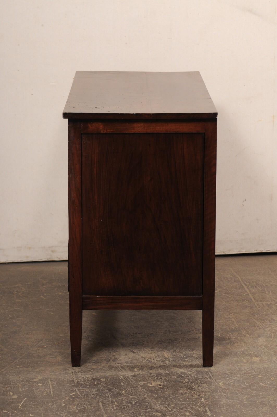 19th C. French Walnut Commode with Clean Lines & Elaborate Hardware For Sale 5