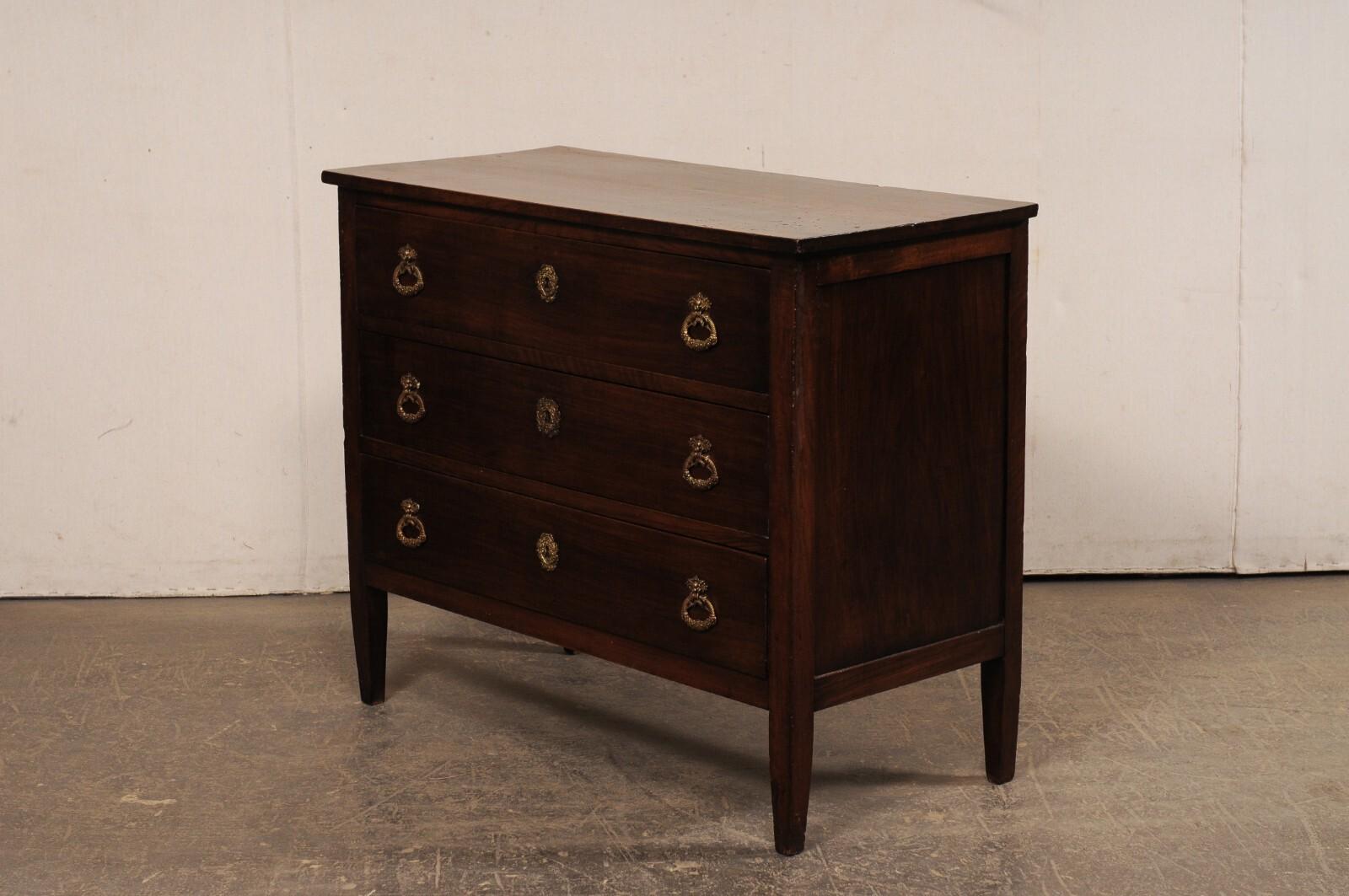 19th C. French Walnut Commode with Clean Lines & Elaborate Hardware For Sale 6