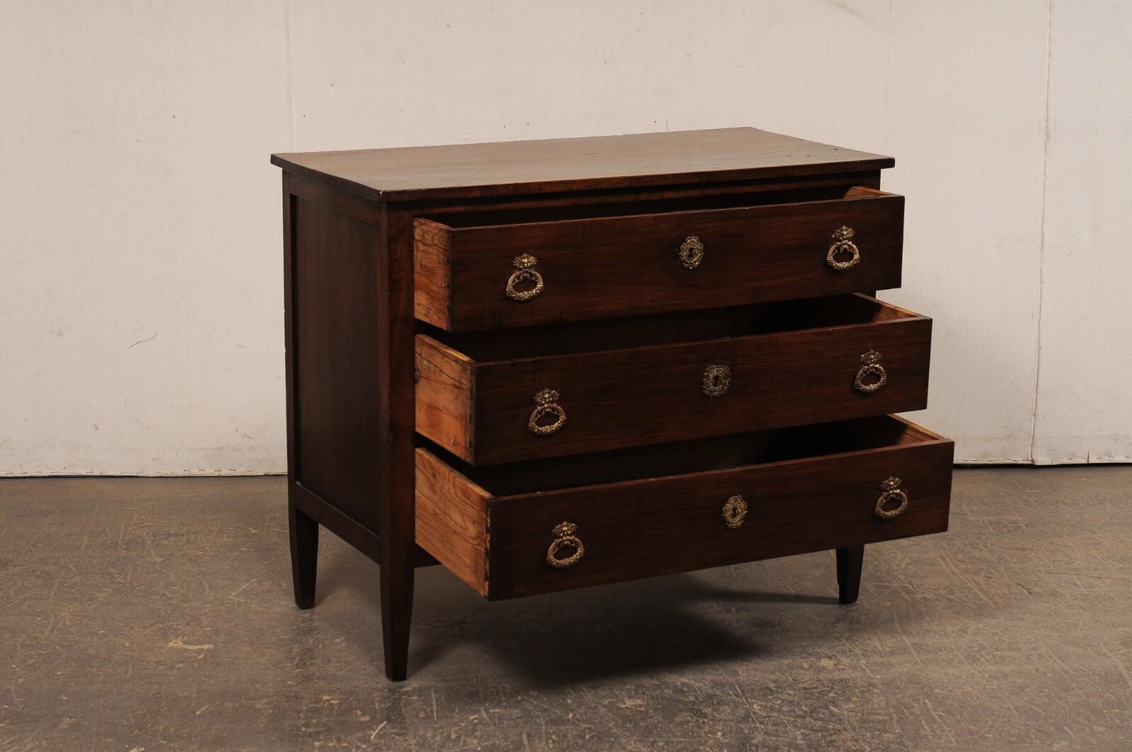 19th C. French Walnut Commode with Clean Lines & Elaborate Hardware In Good Condition For Sale In Atlanta, GA