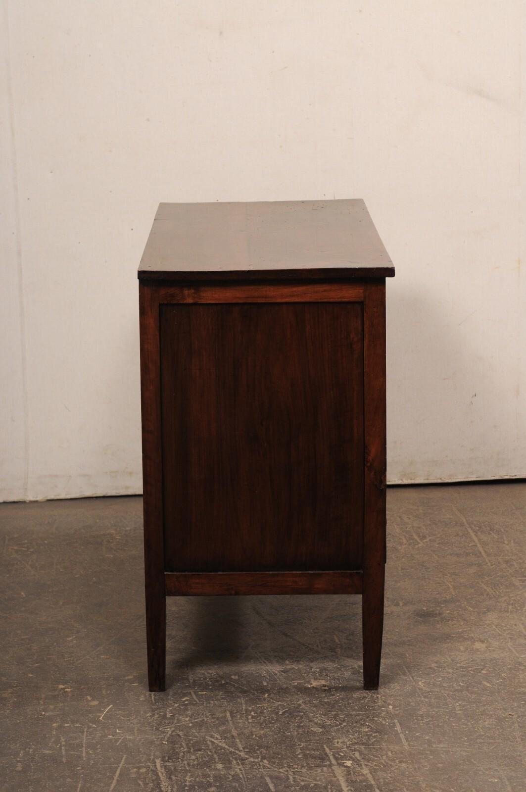 19th C. French Walnut Commode with Clean Lines & Elaborate Hardware For Sale 1