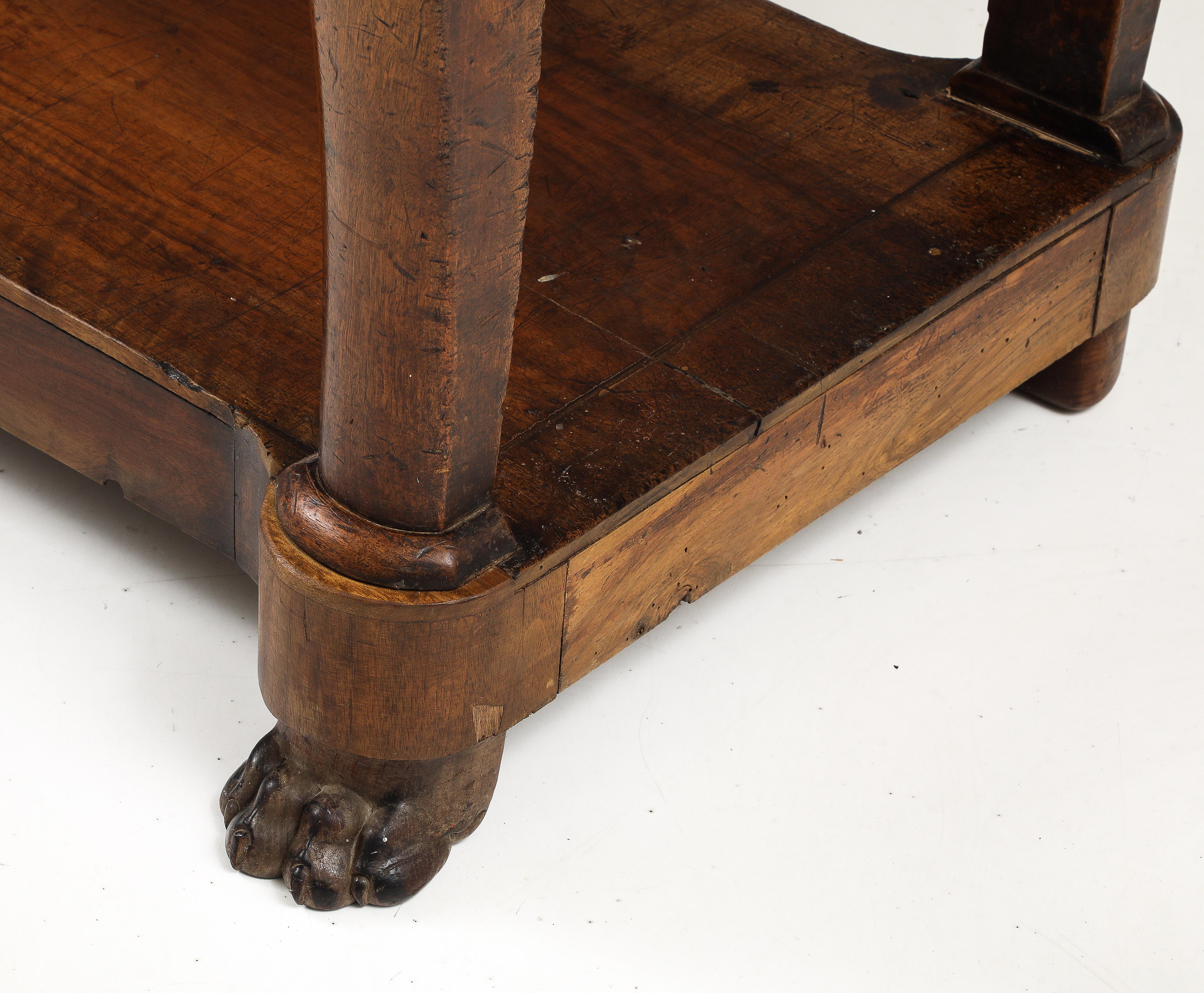 19th C. French Walnut Console with Drawer, Lower Shelf & Lion Claw Feet For Sale 2
