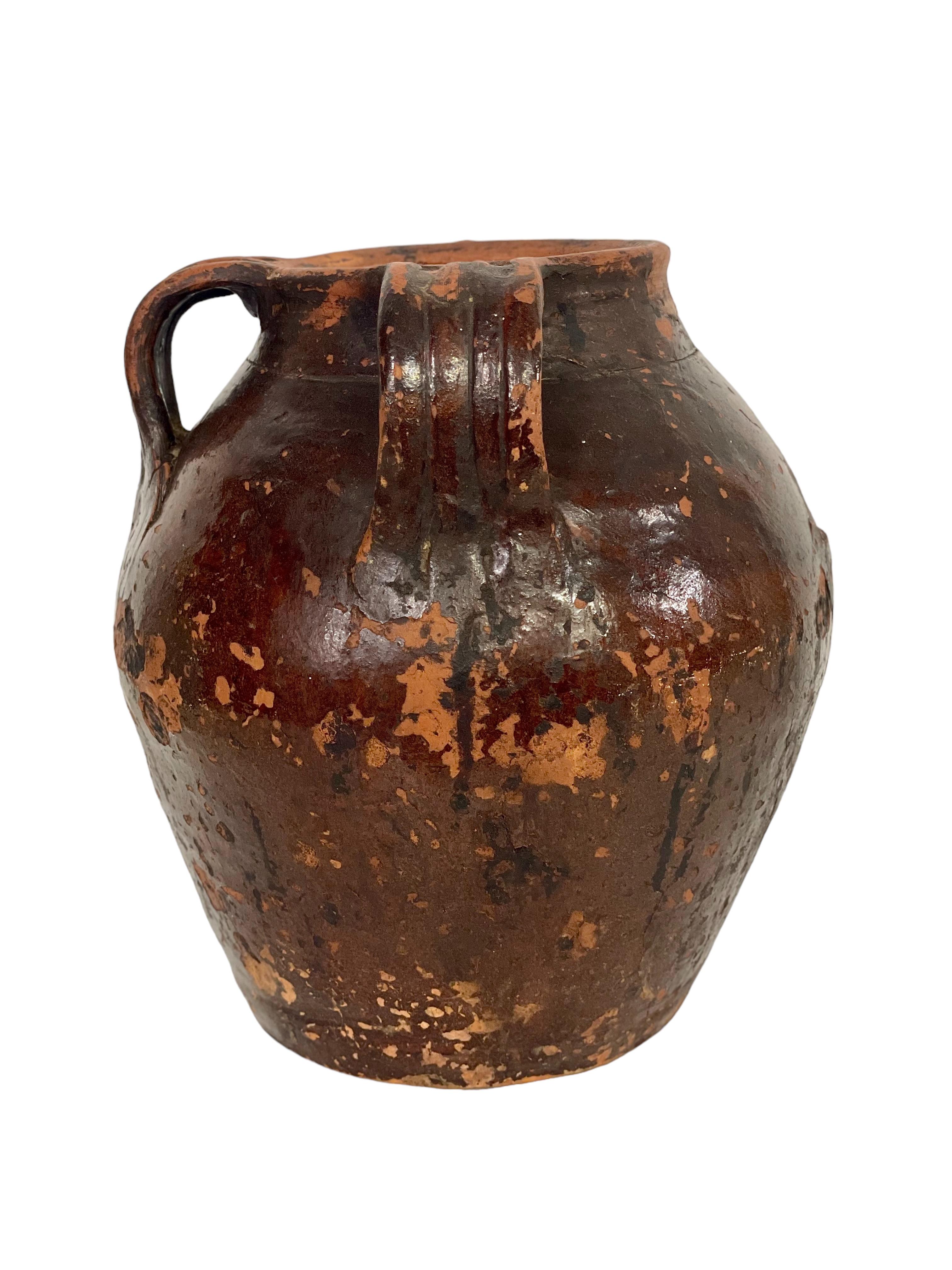 Earthenware 18th Century French Glazed Walnut Oil Jar  For Sale