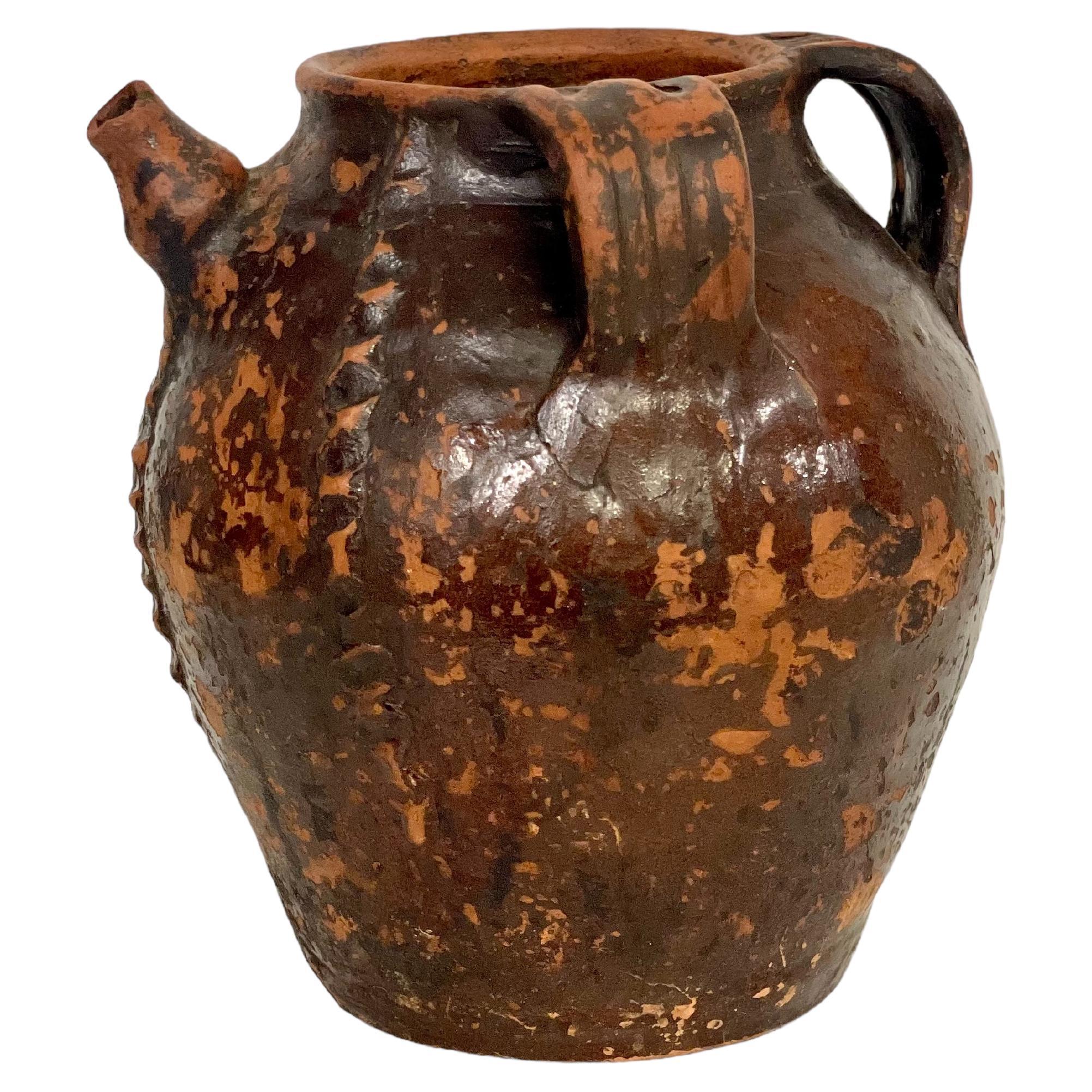 18th Century French Glazed Walnut Oil Jar 