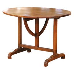 19th C. French Walnut Oval Table de Vigneron, Wine Tasting Table on Shape Base