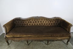 19th Century French Walnut Tufted Leather Sofa with Loose Seat Cushion
