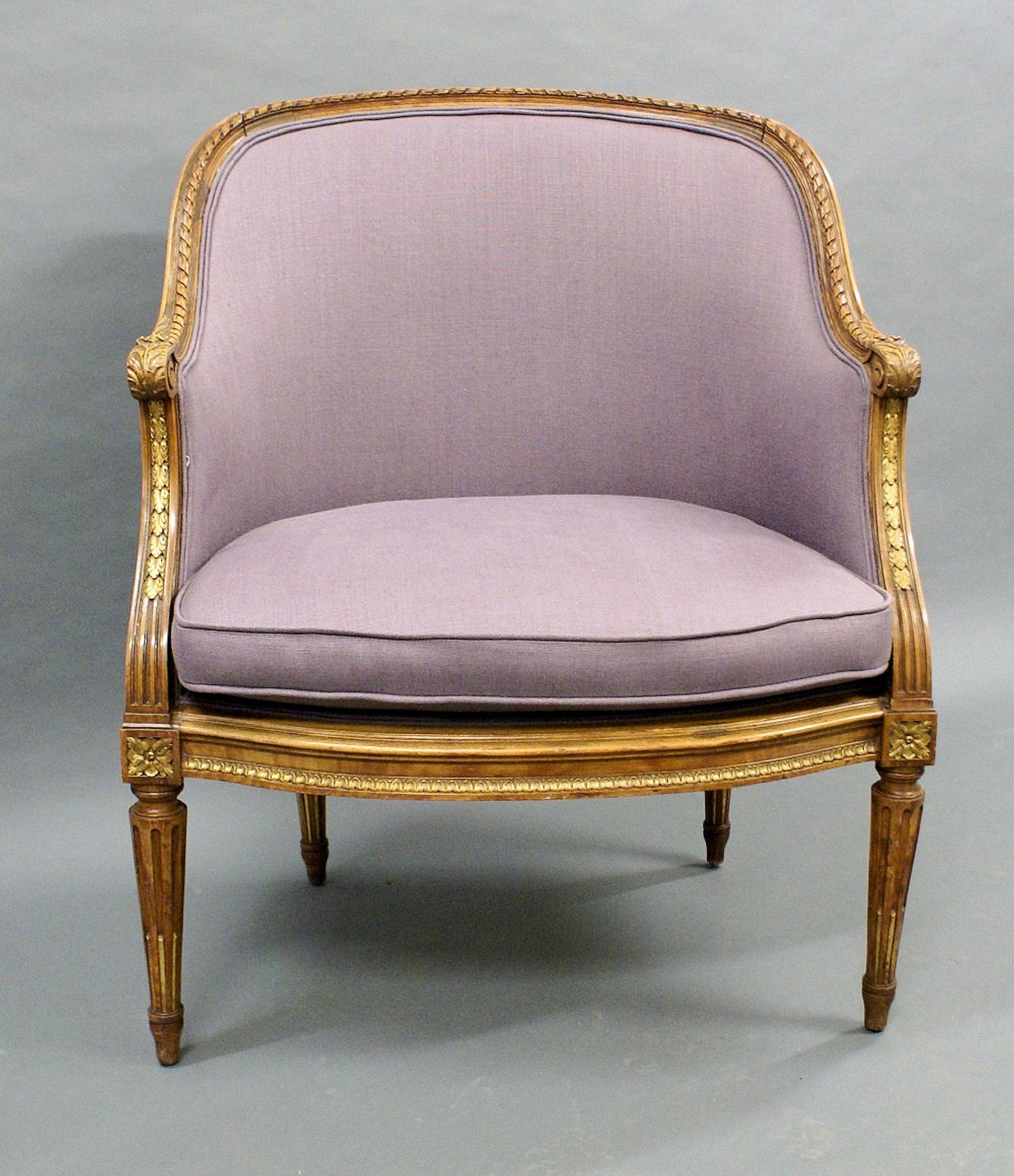 Fabric 19th C. French Walnut Upholstered Armchair For Sale