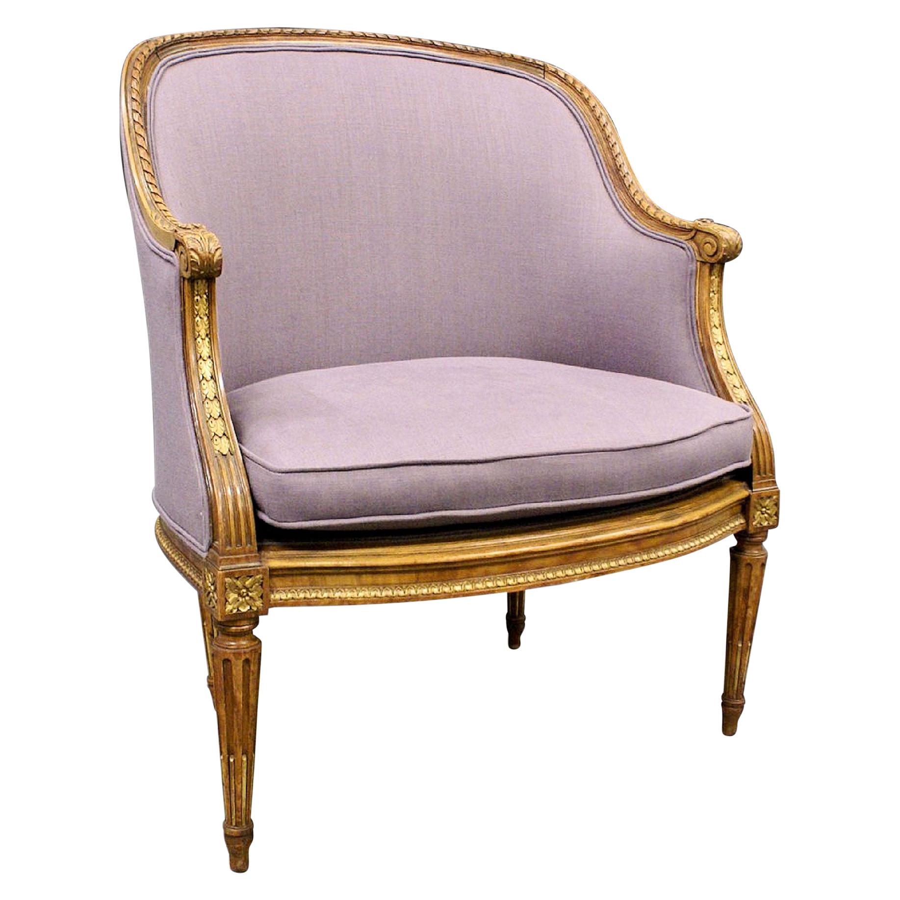 19th C. French Walnut Upholstered Armchair For Sale