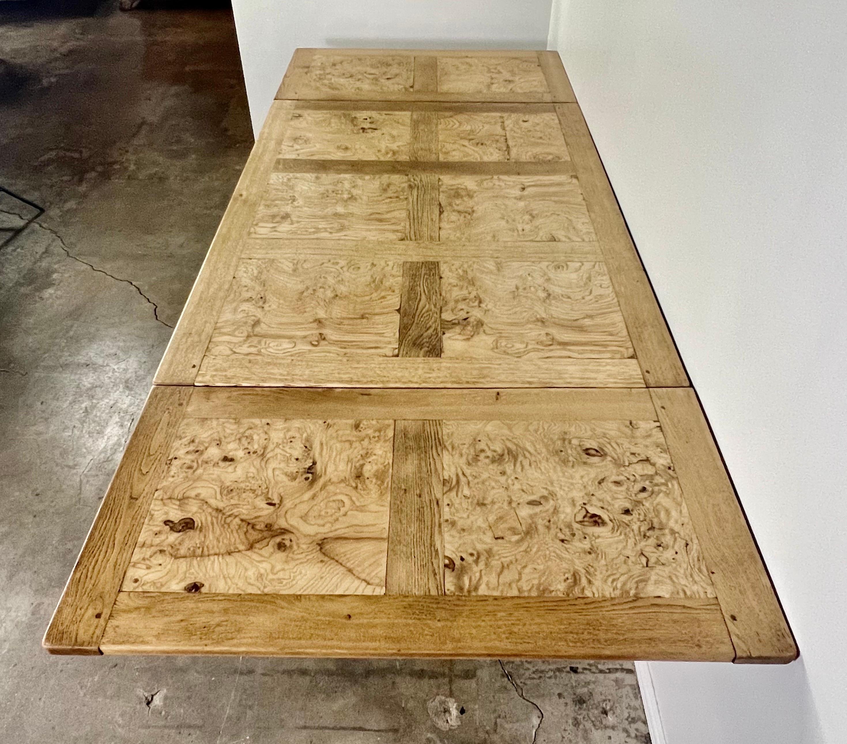 19th Century French White Oak & Burl Walnut Dining Table For Sale 6