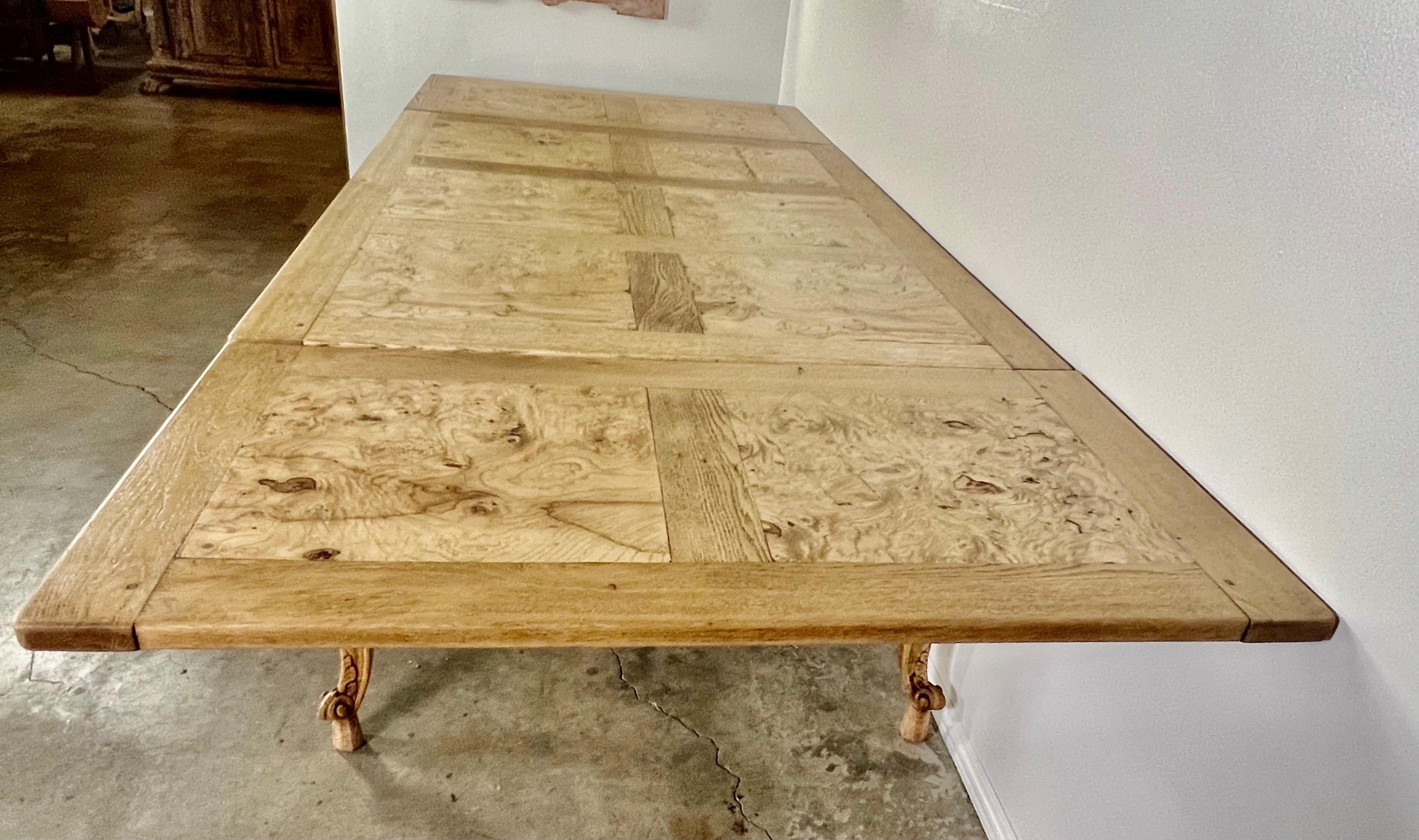 19th Century French White Oak & Burl Walnut Dining Table For Sale 12