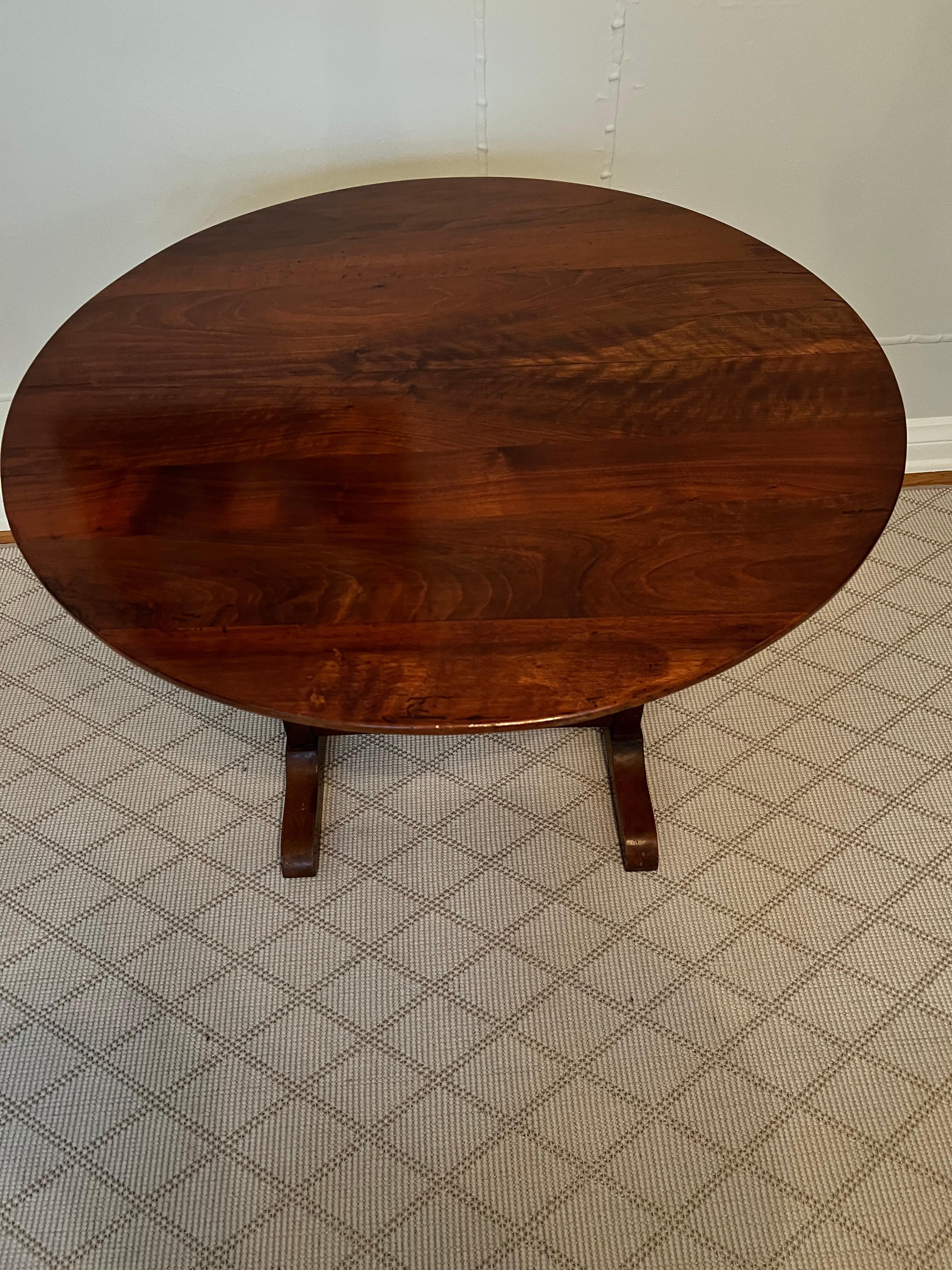 19th C. French Wine Tasting Cherry Wood Tilt Top Table  7