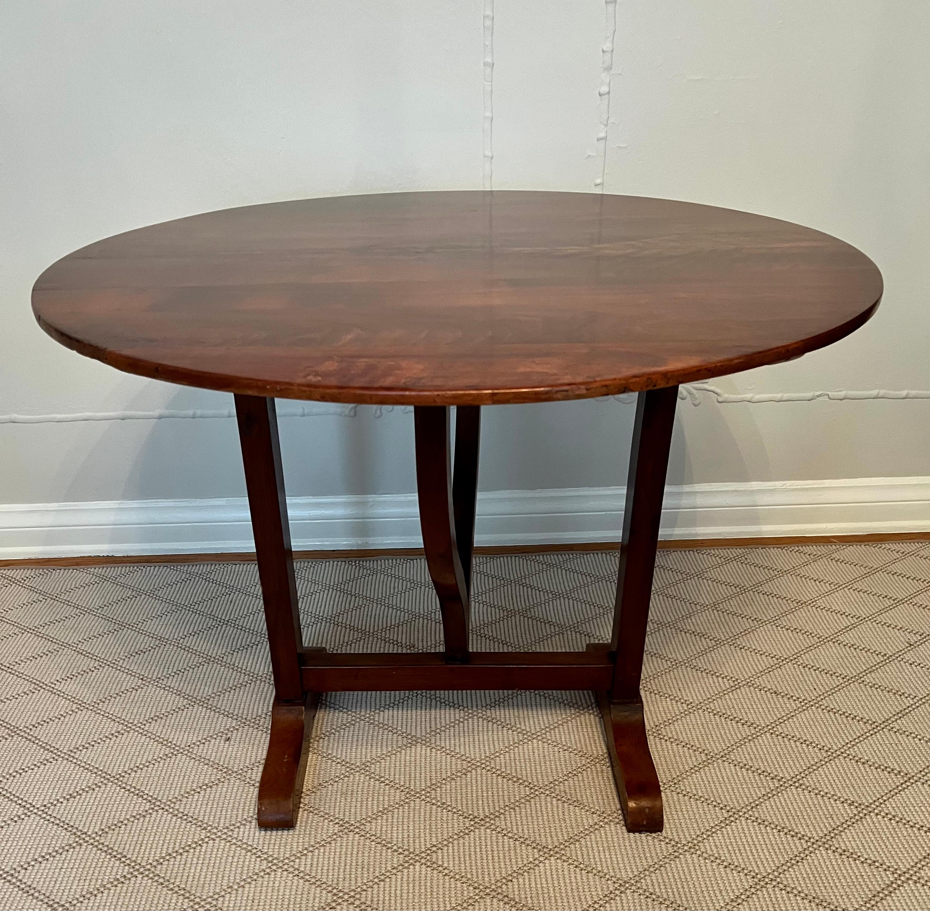 19th C. French Wine Tasting Cherry Wood Tilt Top Table  8