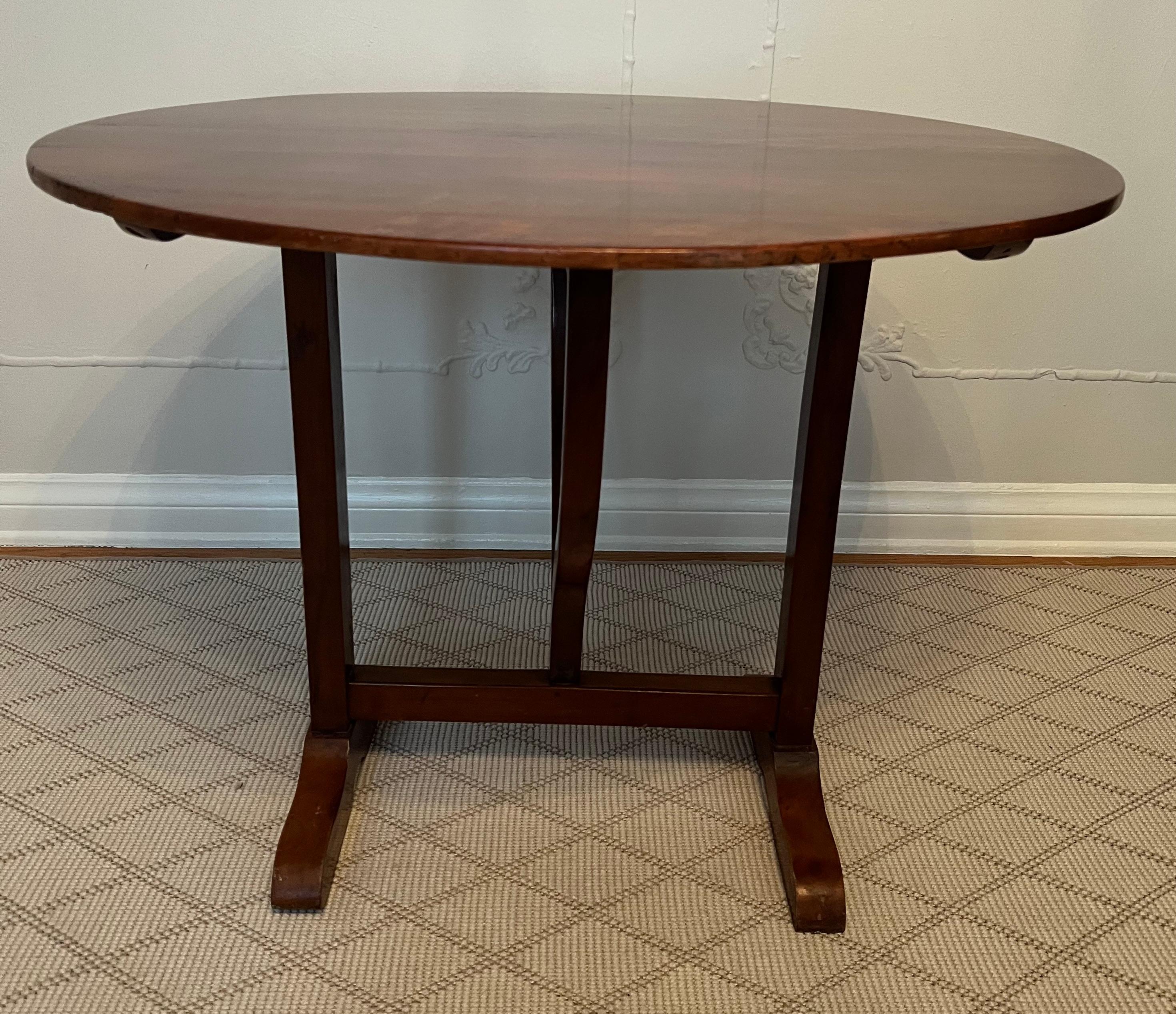19th C. French Wine Tasting Cherry Wood Tilt Top Table  9