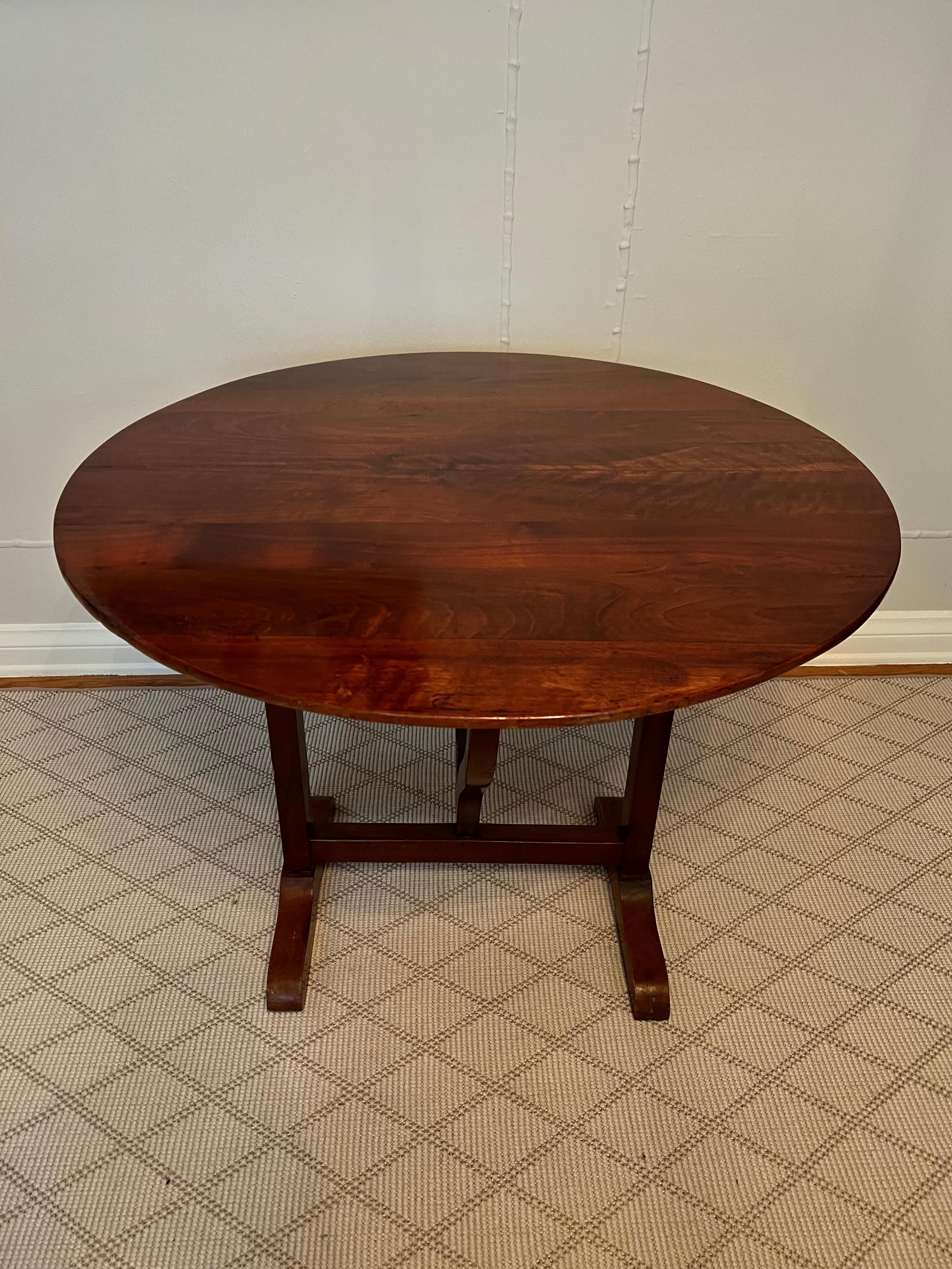 19th C. French Wine Tasting Cherry Wood Tilt Top Table  10