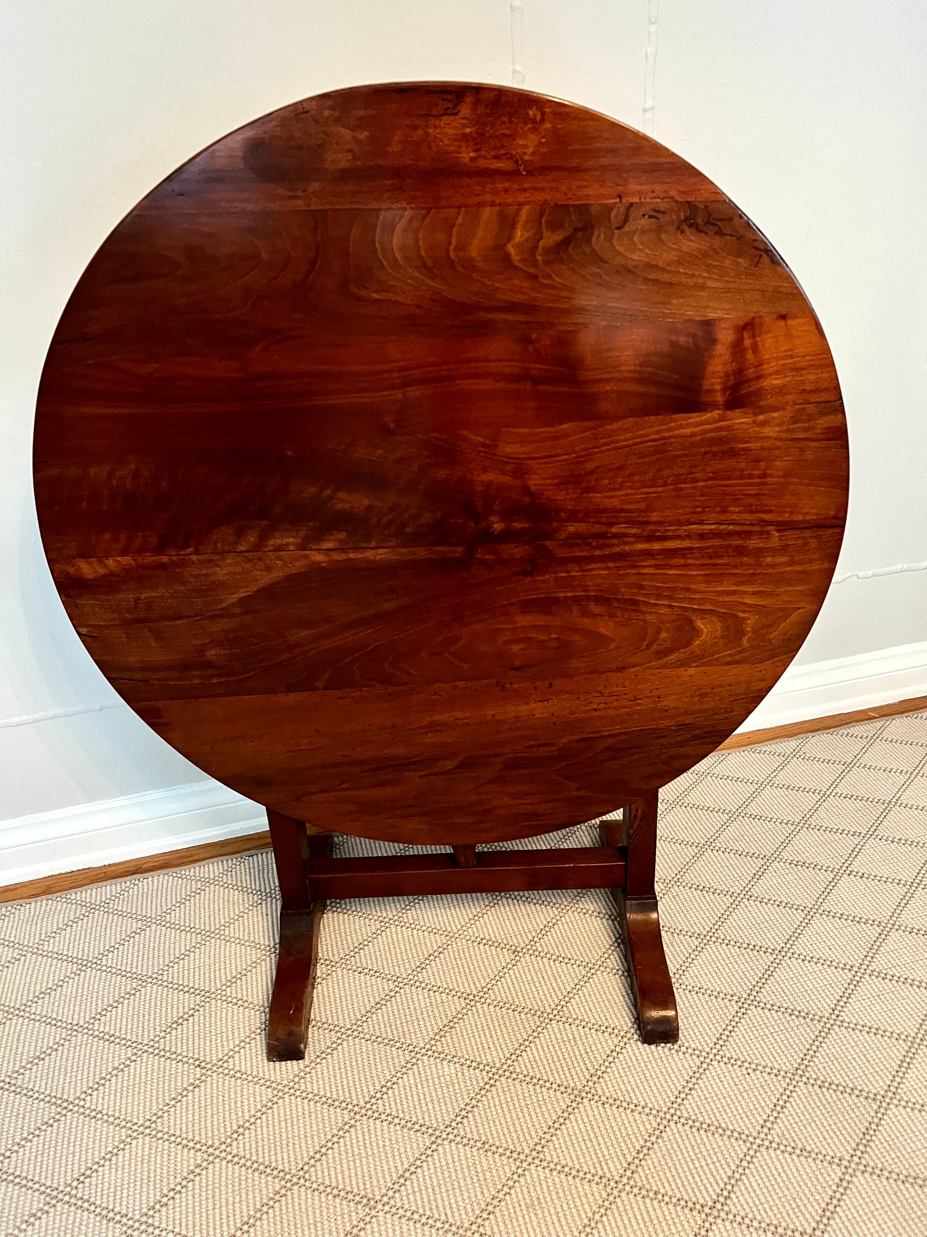 Hand-Crafted 19th C. French Wine Tasting Cherry Wood Tilt Top Table 
