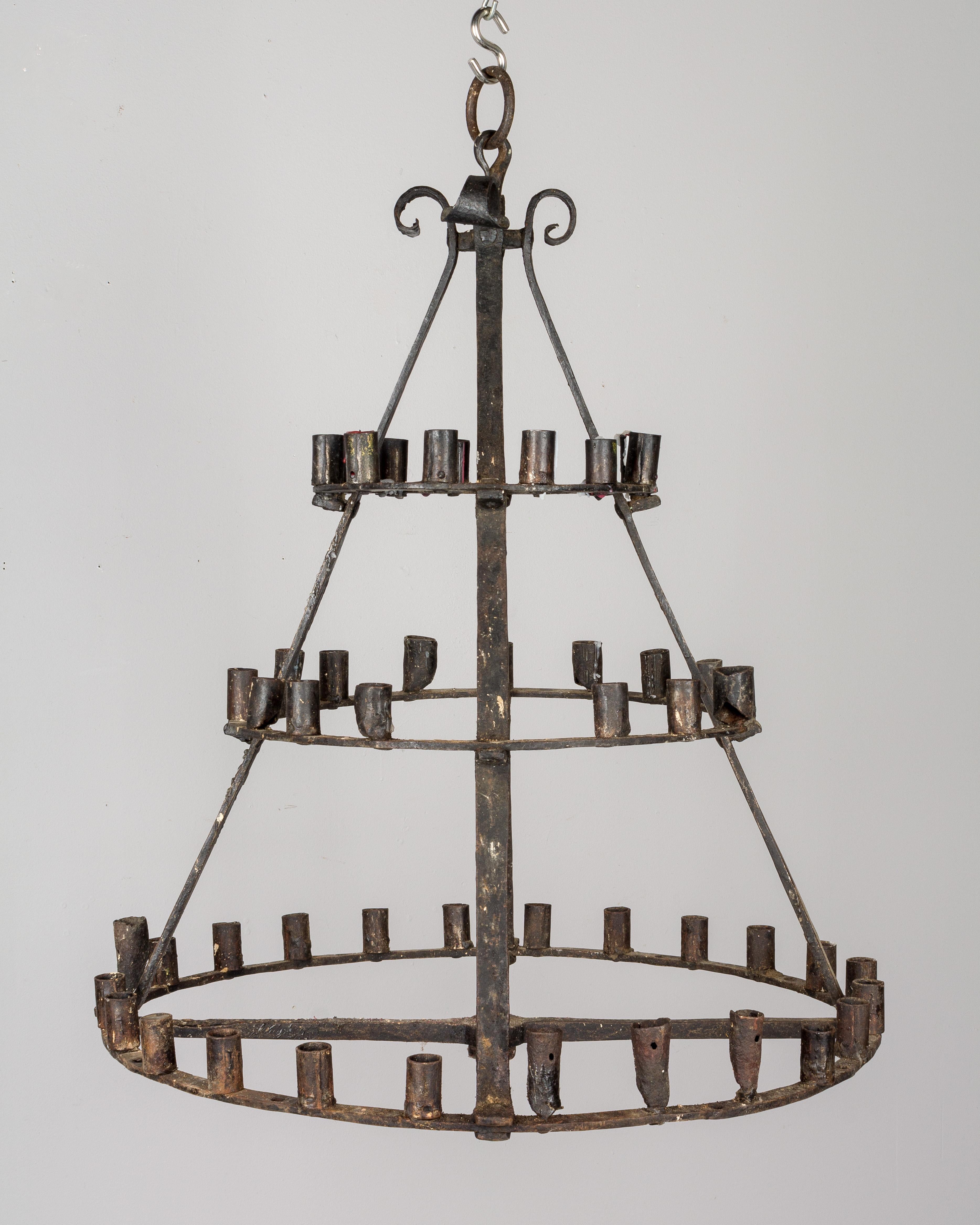 French Provincial 19th Century French Wrought Iron Candle Chandelier