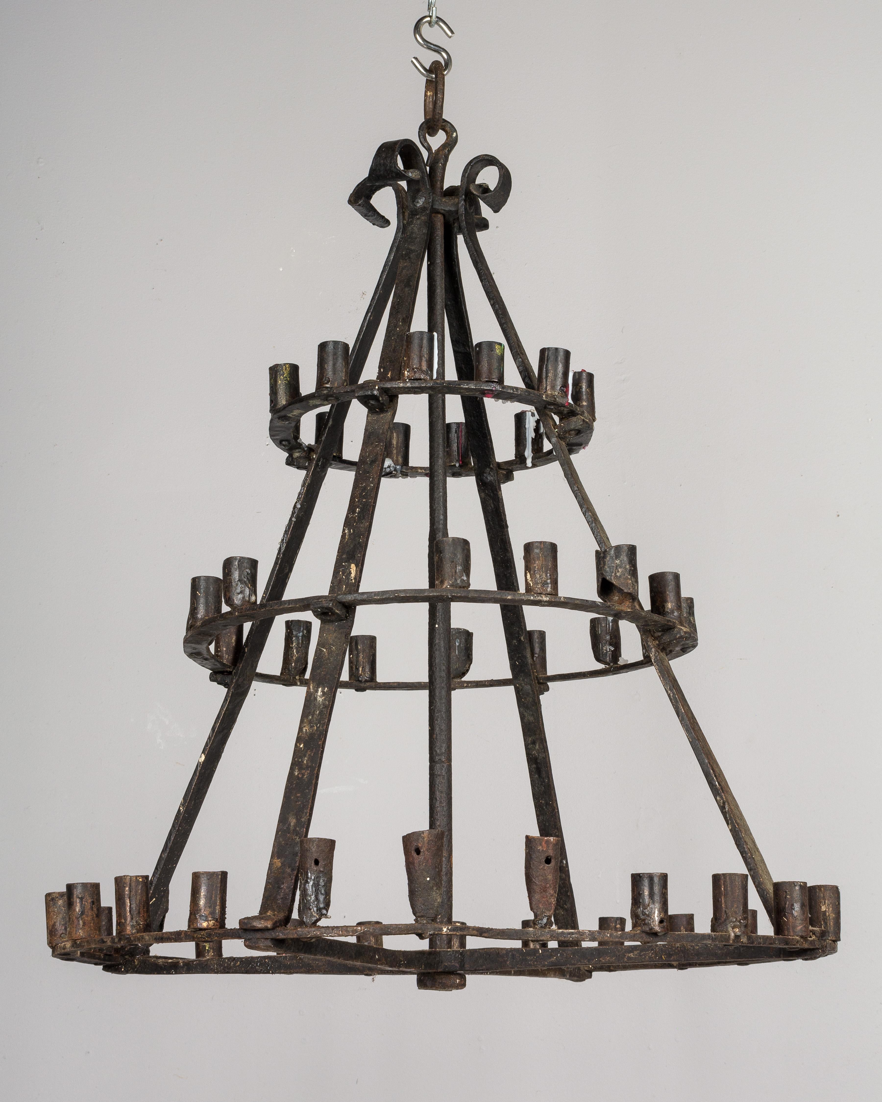 Hand-Crafted 19th Century French Wrought Iron Candle Chandelier
