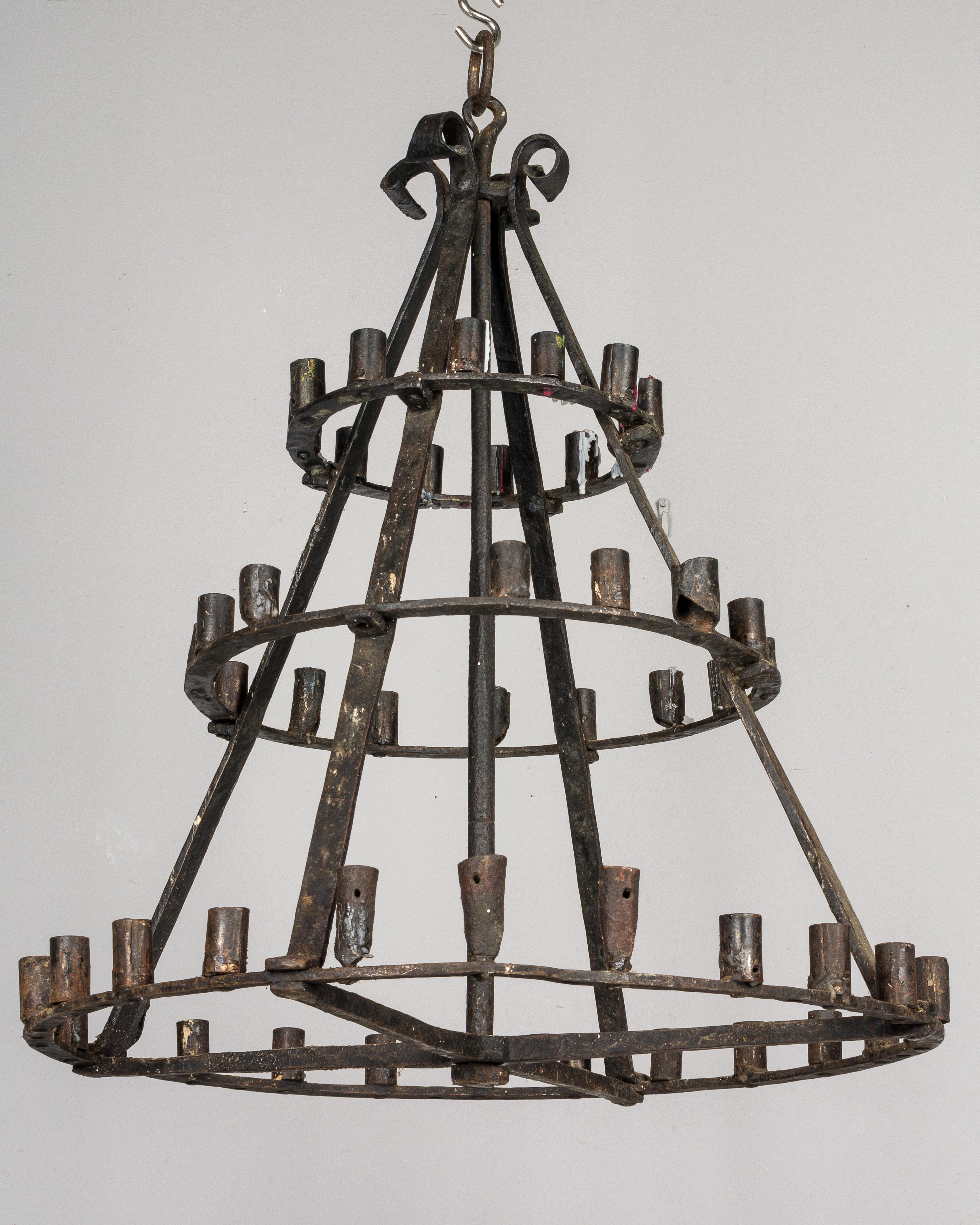 19th Century French Wrought Iron Candle Chandelier In Good Condition In Winter Park, FL
