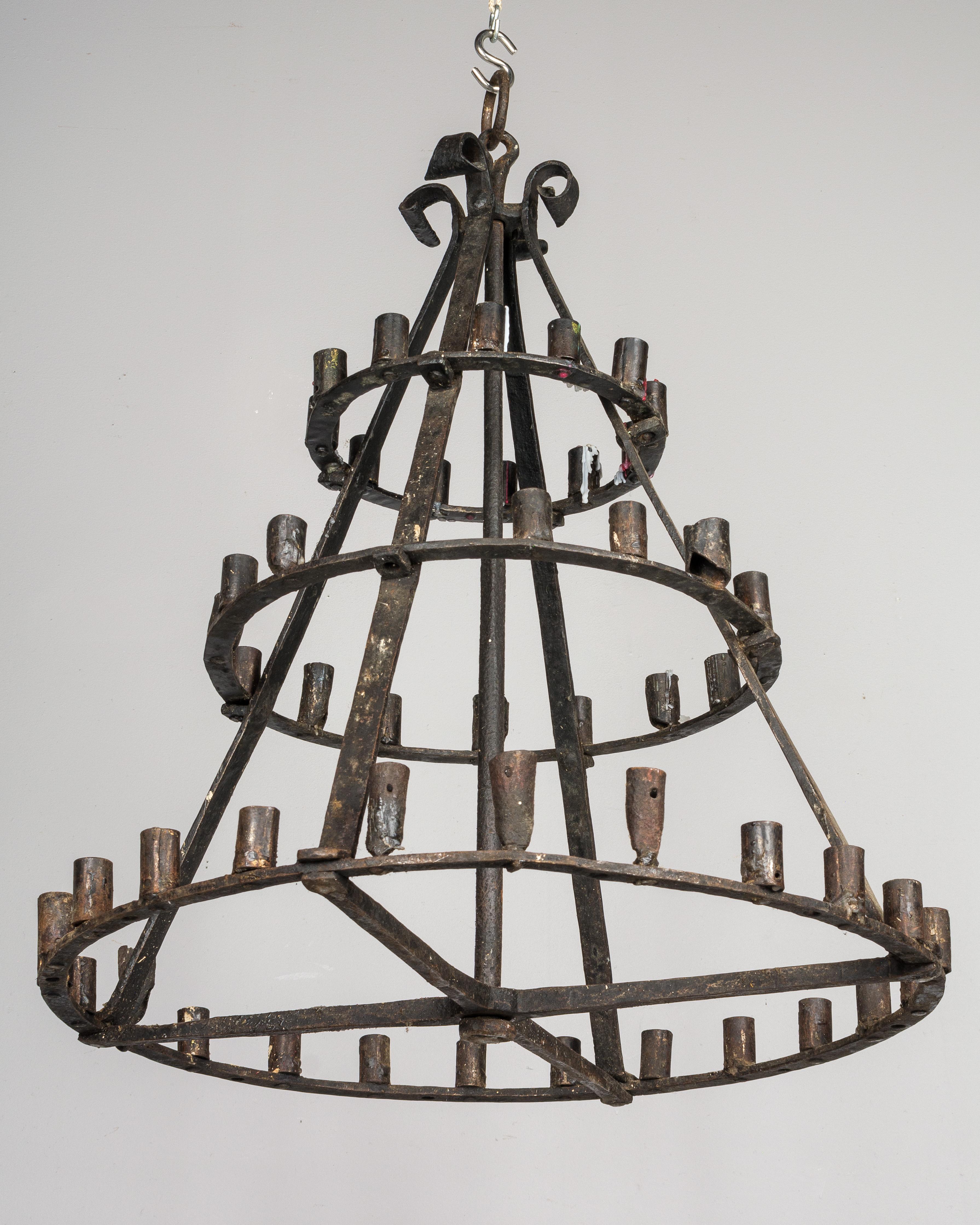 19th Century French Wrought Iron Candle Chandelier 1