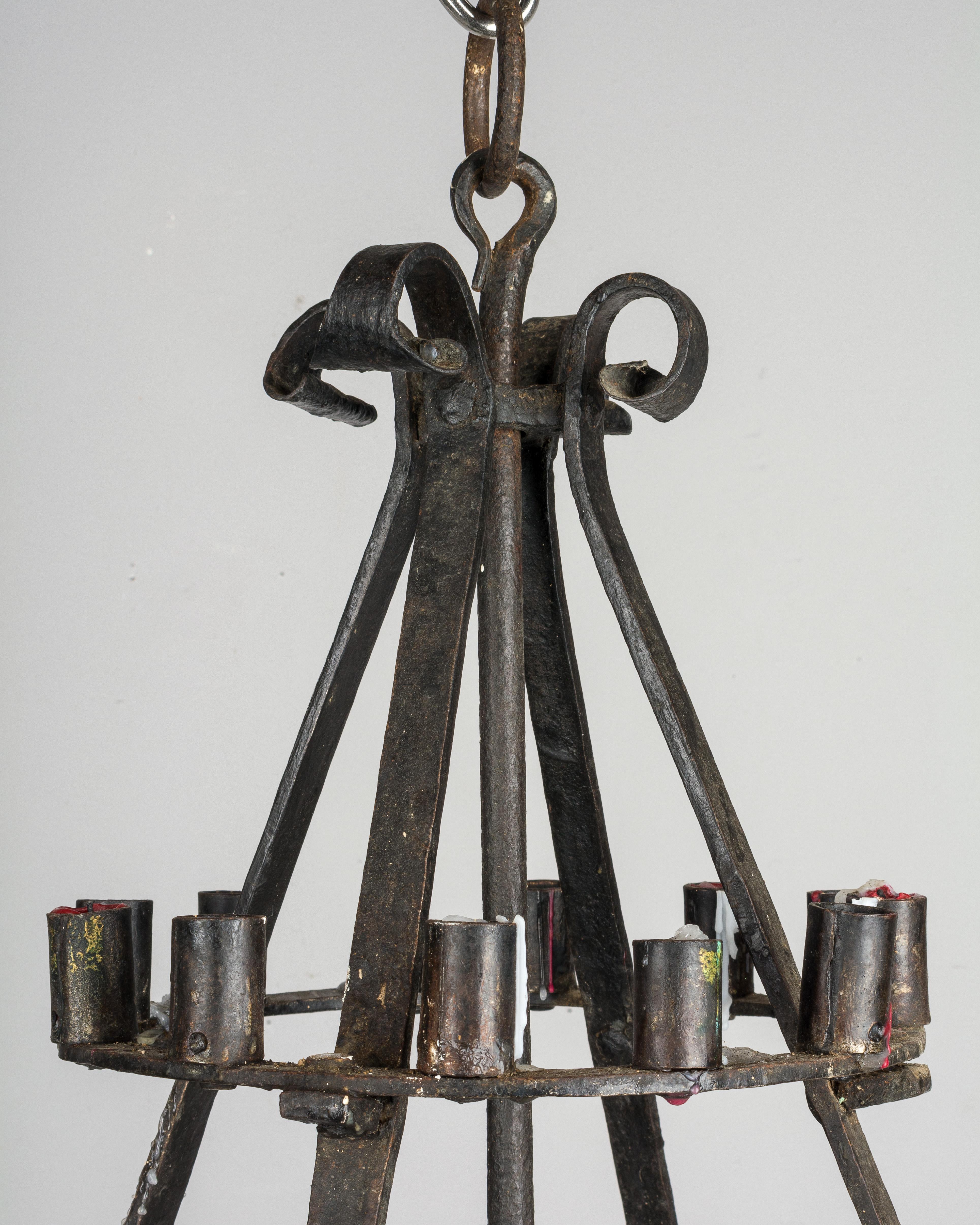 19th Century French Wrought Iron Candle Chandelier 2