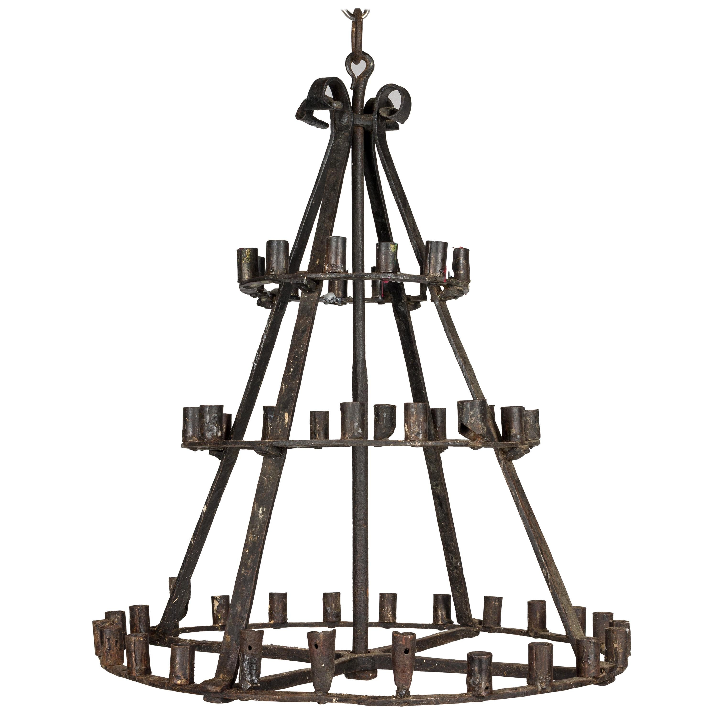 19th Century French Wrought Iron Candle Chandelier