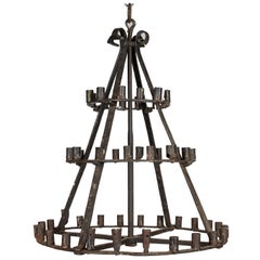 Antique 19th Century French Wrought Iron Candle Chandelier