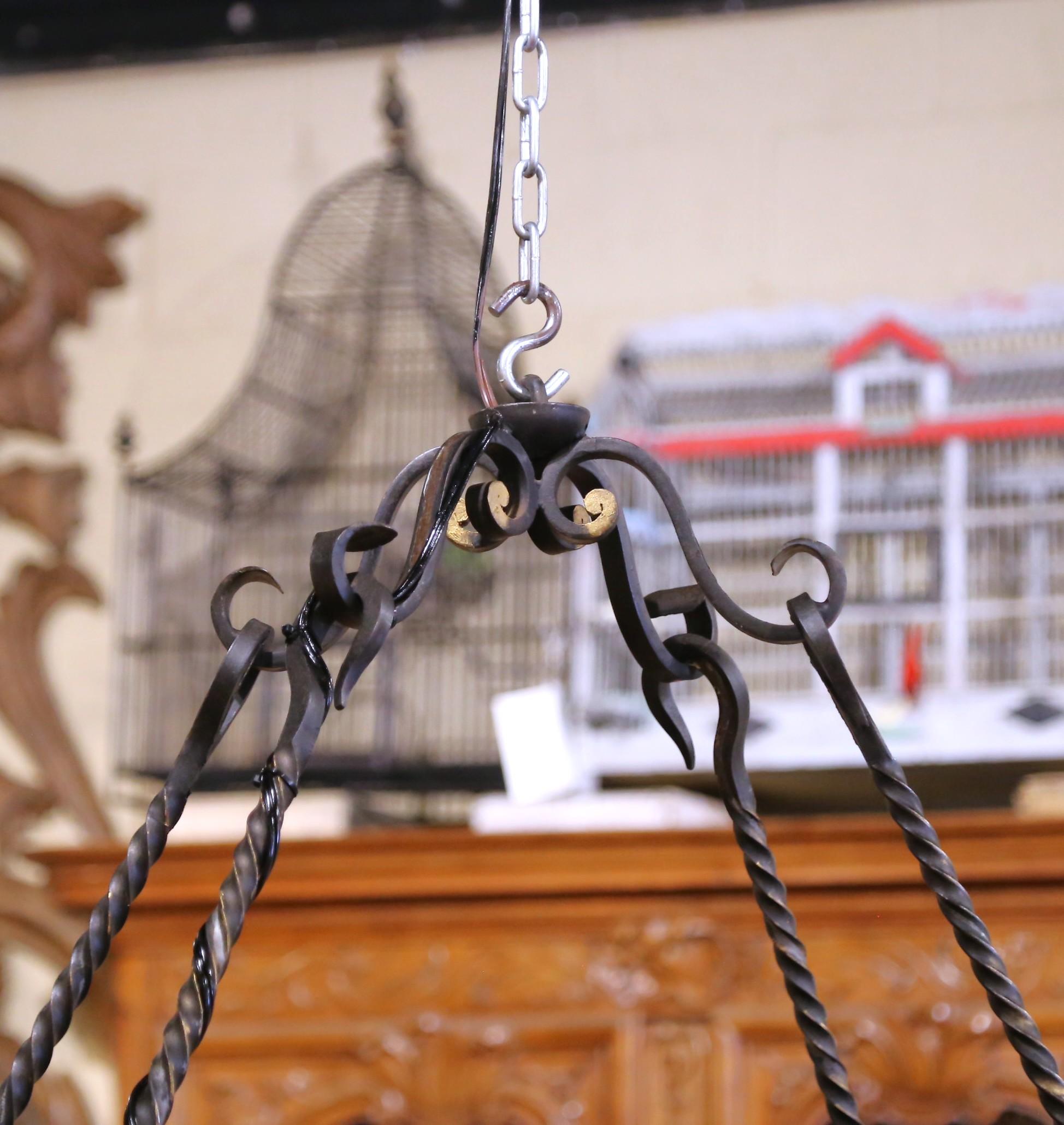 19th C. French Wrought Iron Chandelier Six-Light Chandelier with Gilt Accents For Sale 4