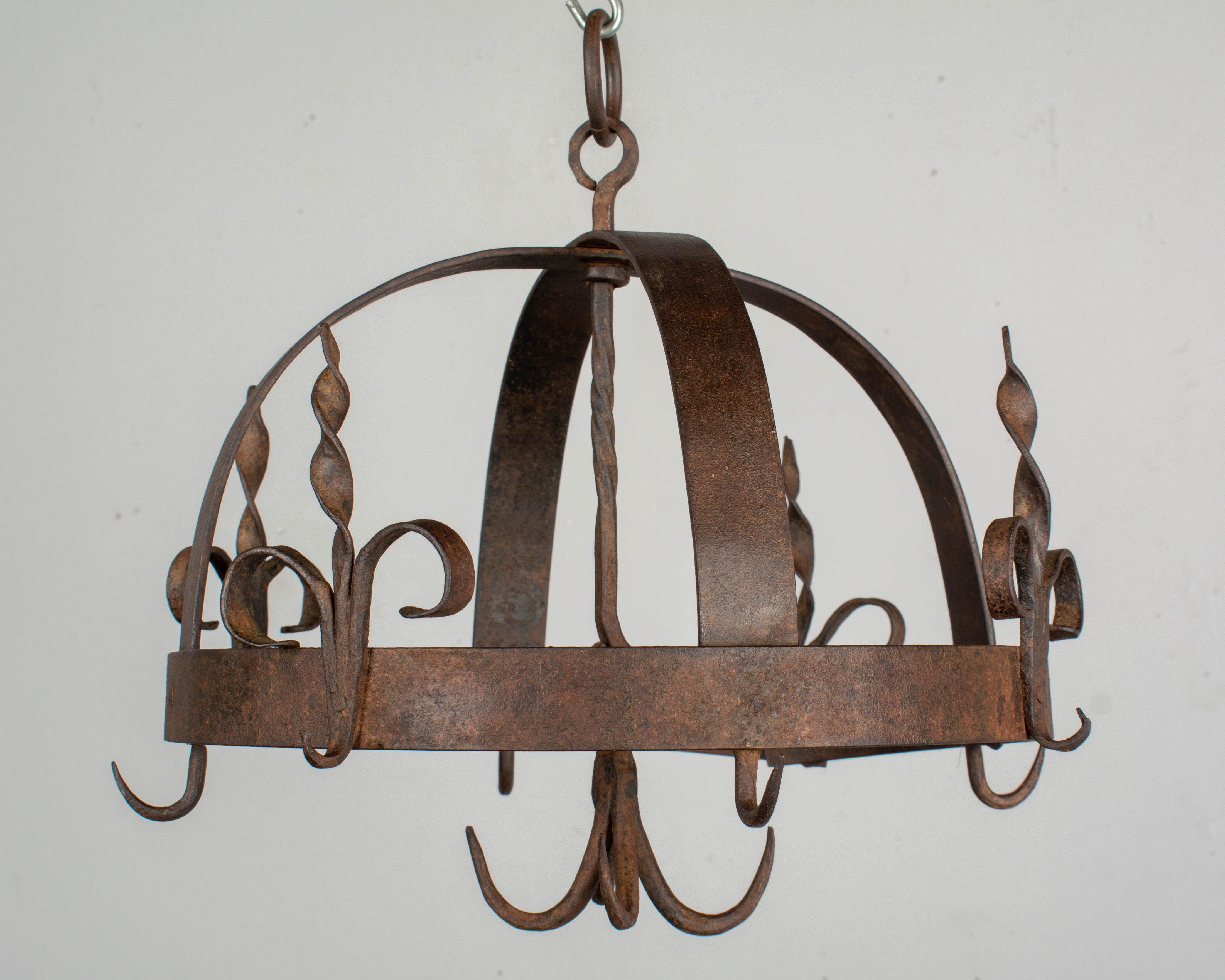 Hand-Crafted 19th Century French Wrought Iron Hanging Pot Rack