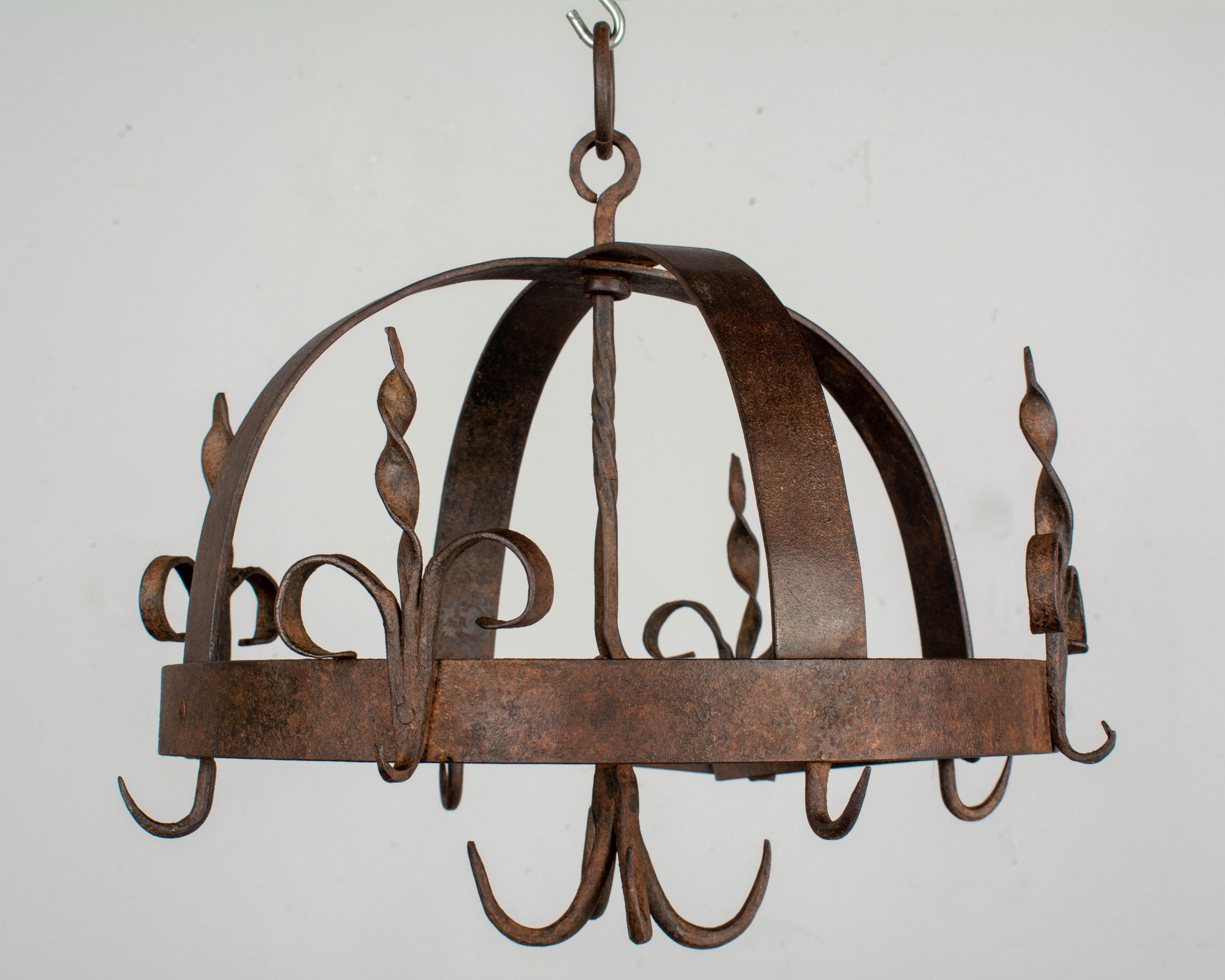 19th Century French Wrought Iron Hanging Pot Rack In Good Condition In Winter Park, FL