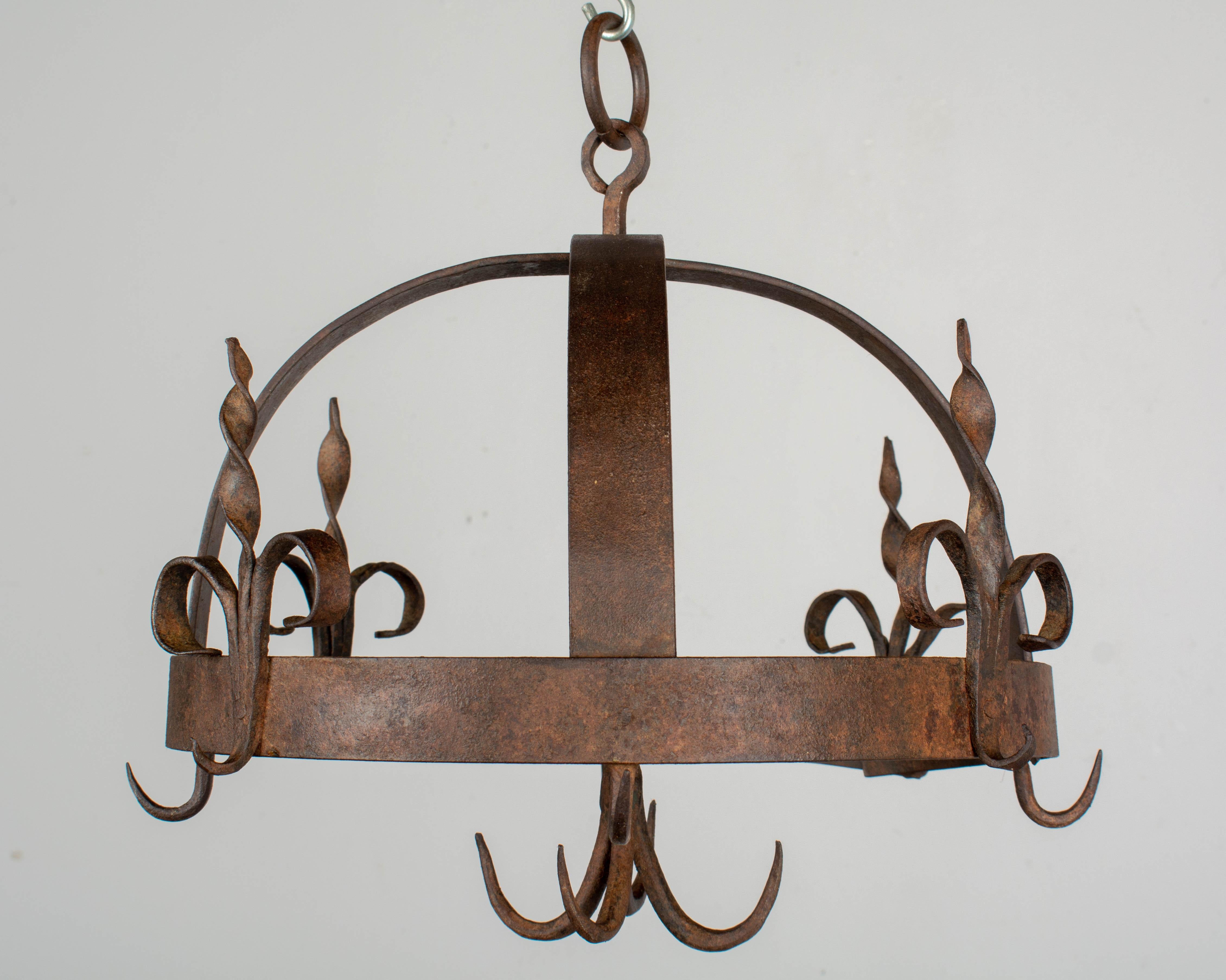 19th Century French Wrought Iron Hanging Pot Rack 1