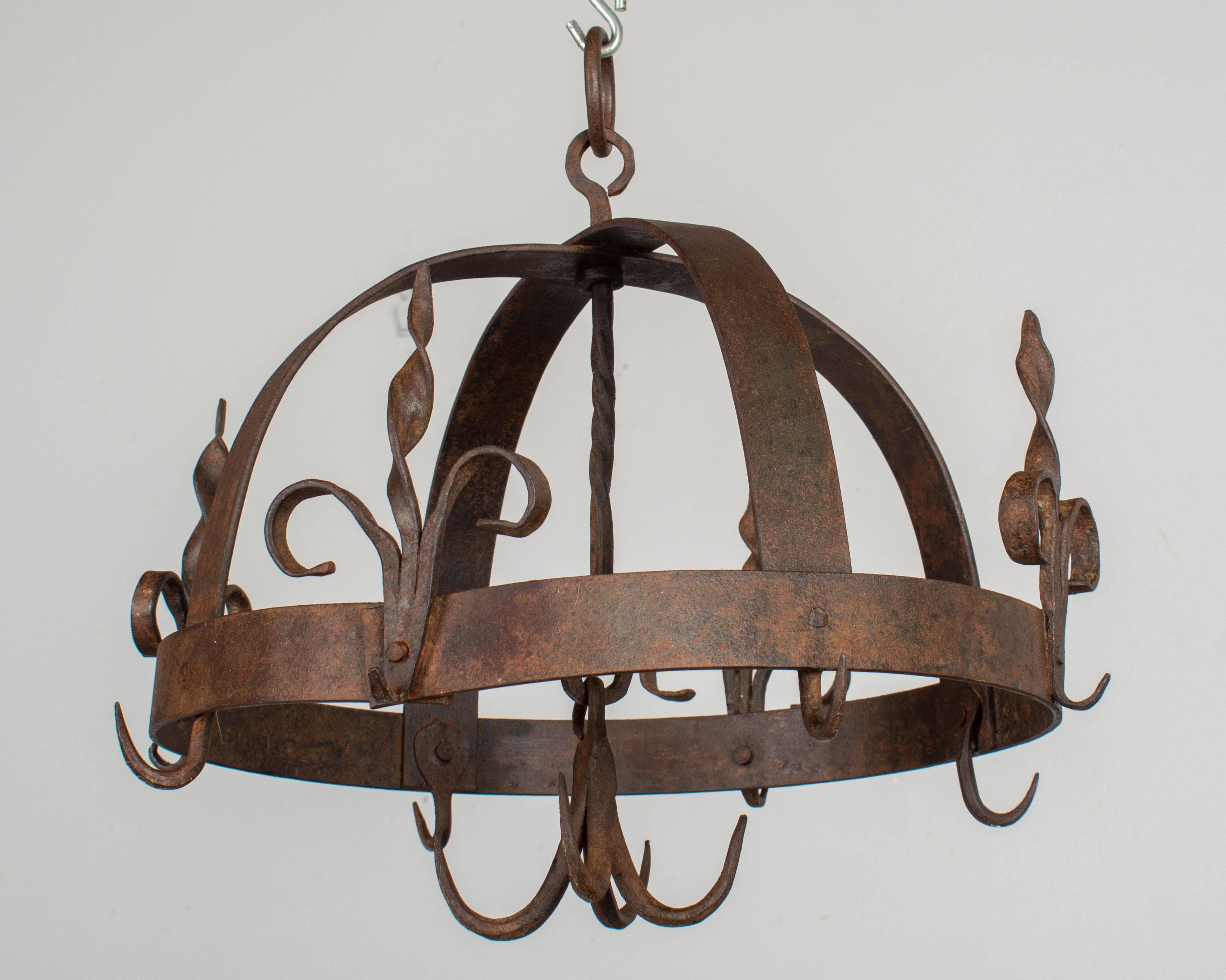 19th Century French Wrought Iron Hanging Pot Rack 2