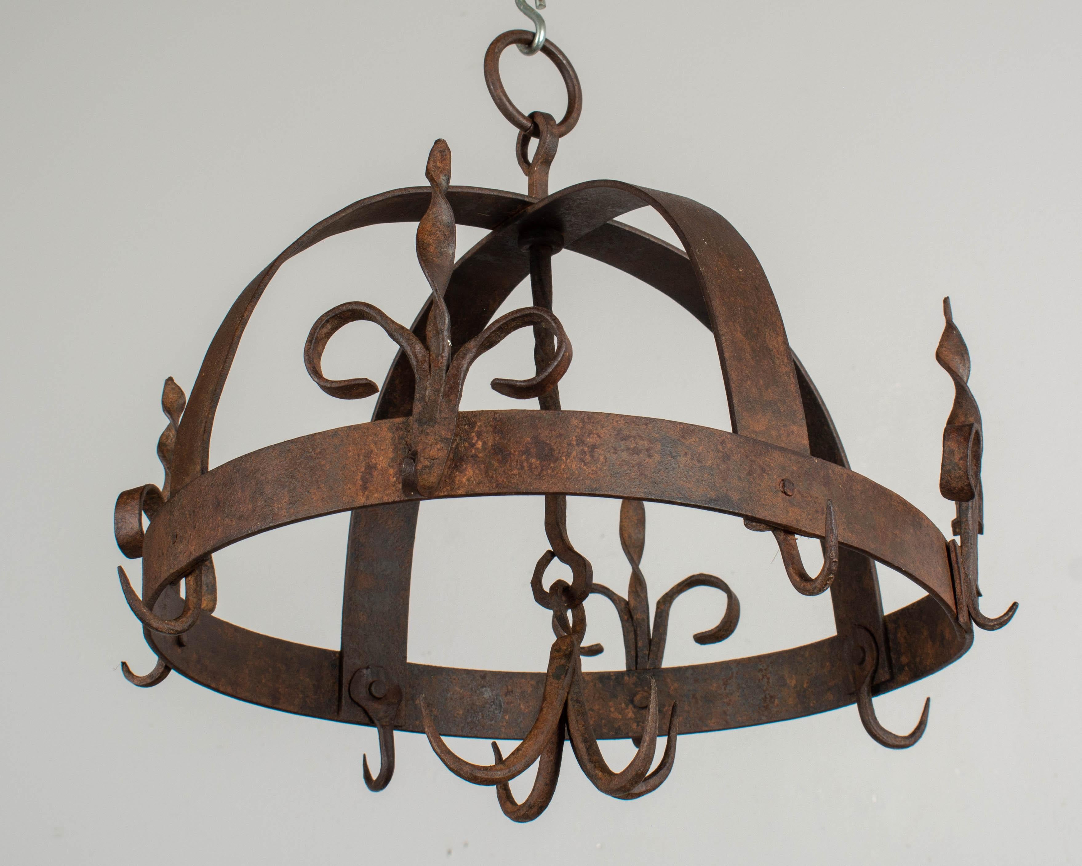 19th Century French Wrought Iron Hanging Pot Rack 3