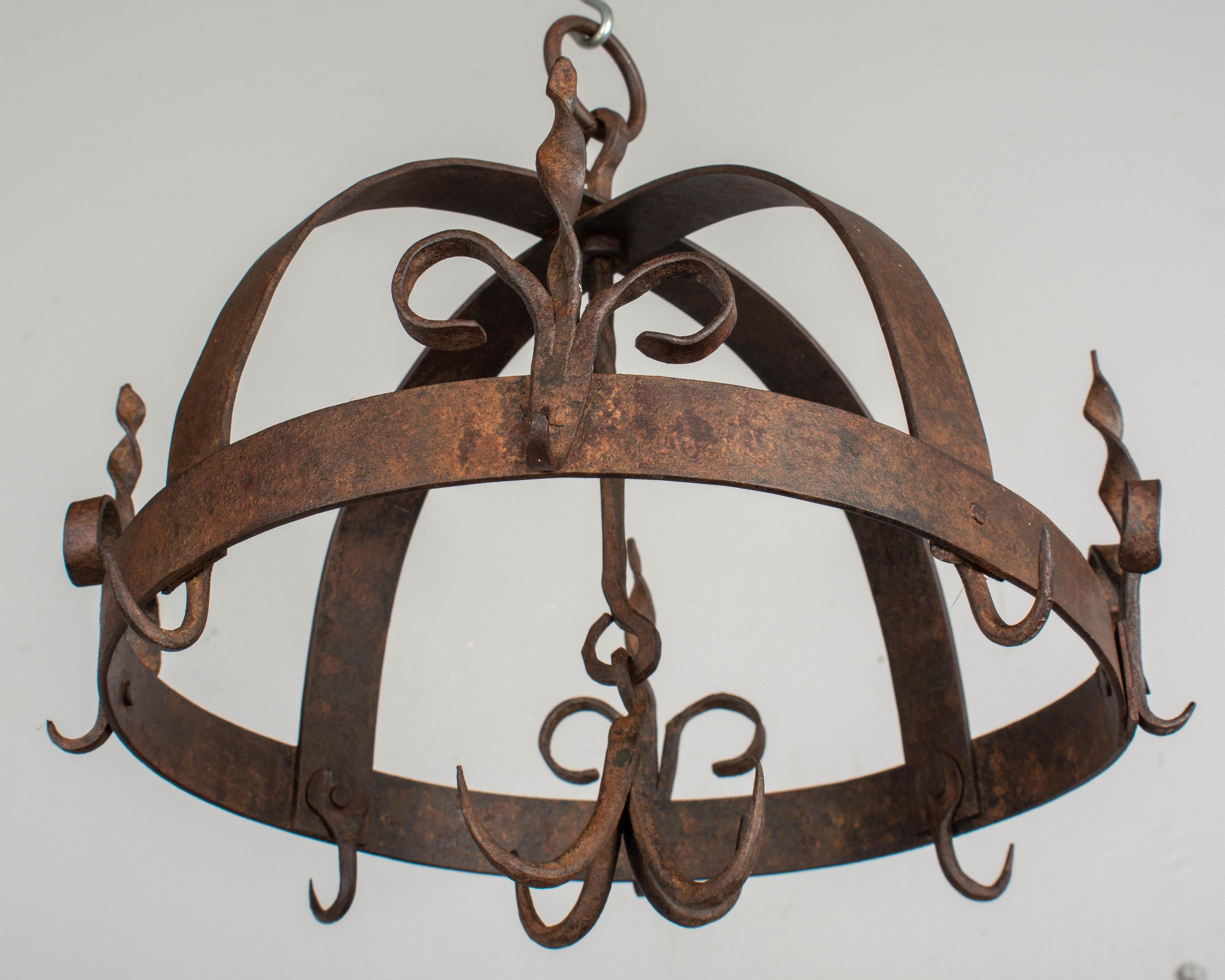 19th Century French Wrought Iron Hanging Pot Rack 4