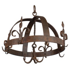 Antique 19th Century French Wrought Iron Hanging Pot Rack