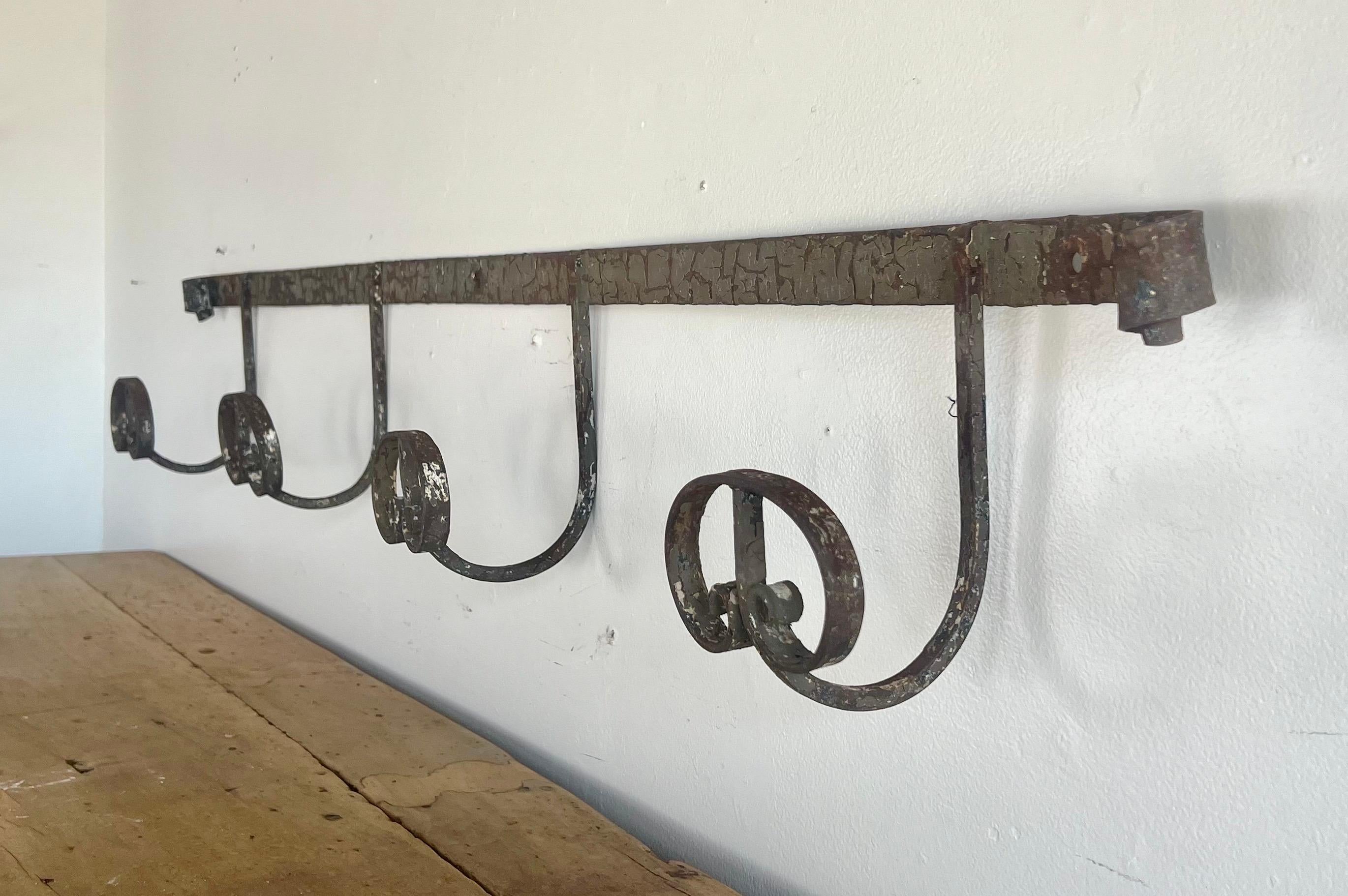 19th C. French Wrought Iron Hat/Coat Rack In Distressed Condition For Sale In Los Angeles, CA