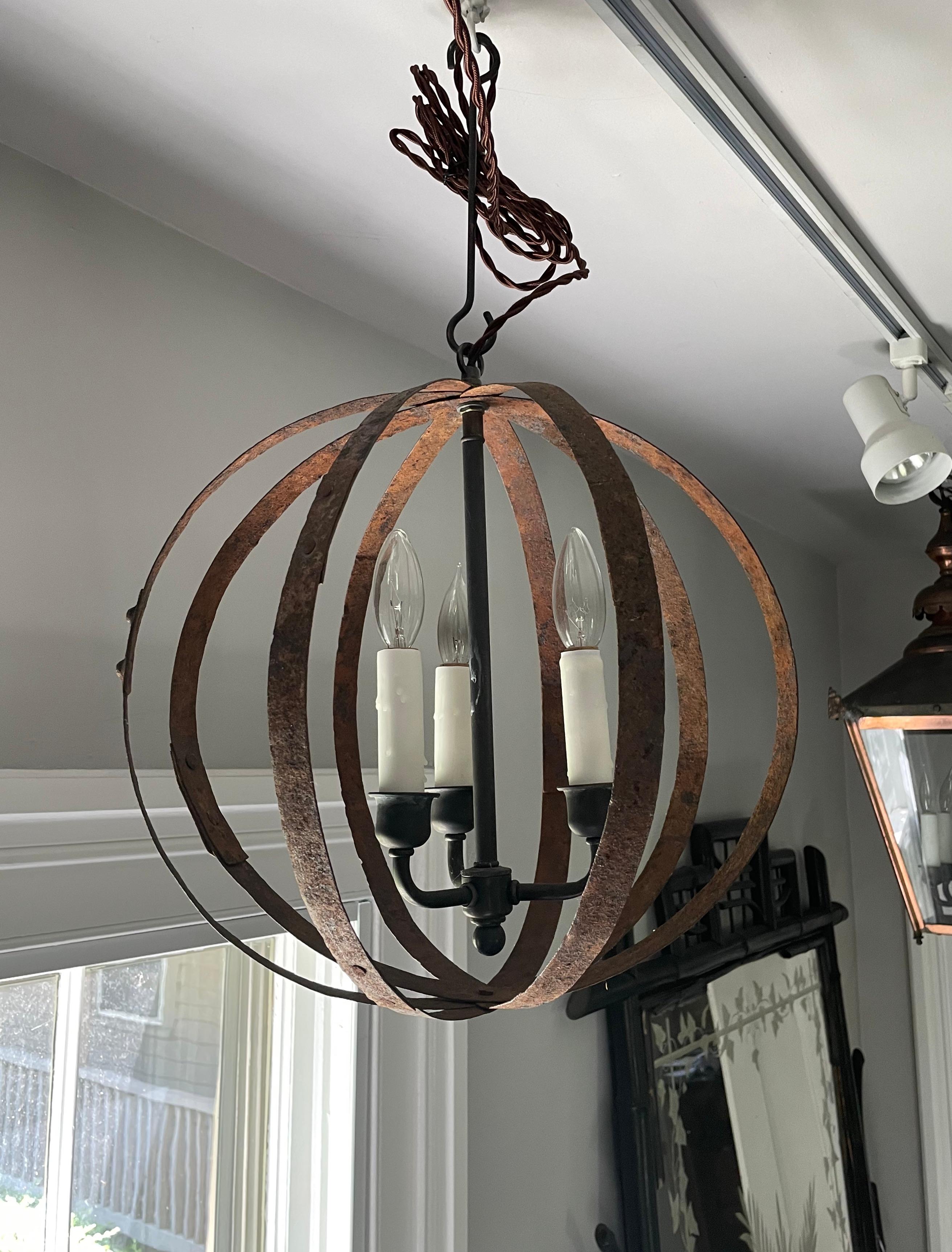 19th C French Wrought Iron Spherical Chandelier #1 5
