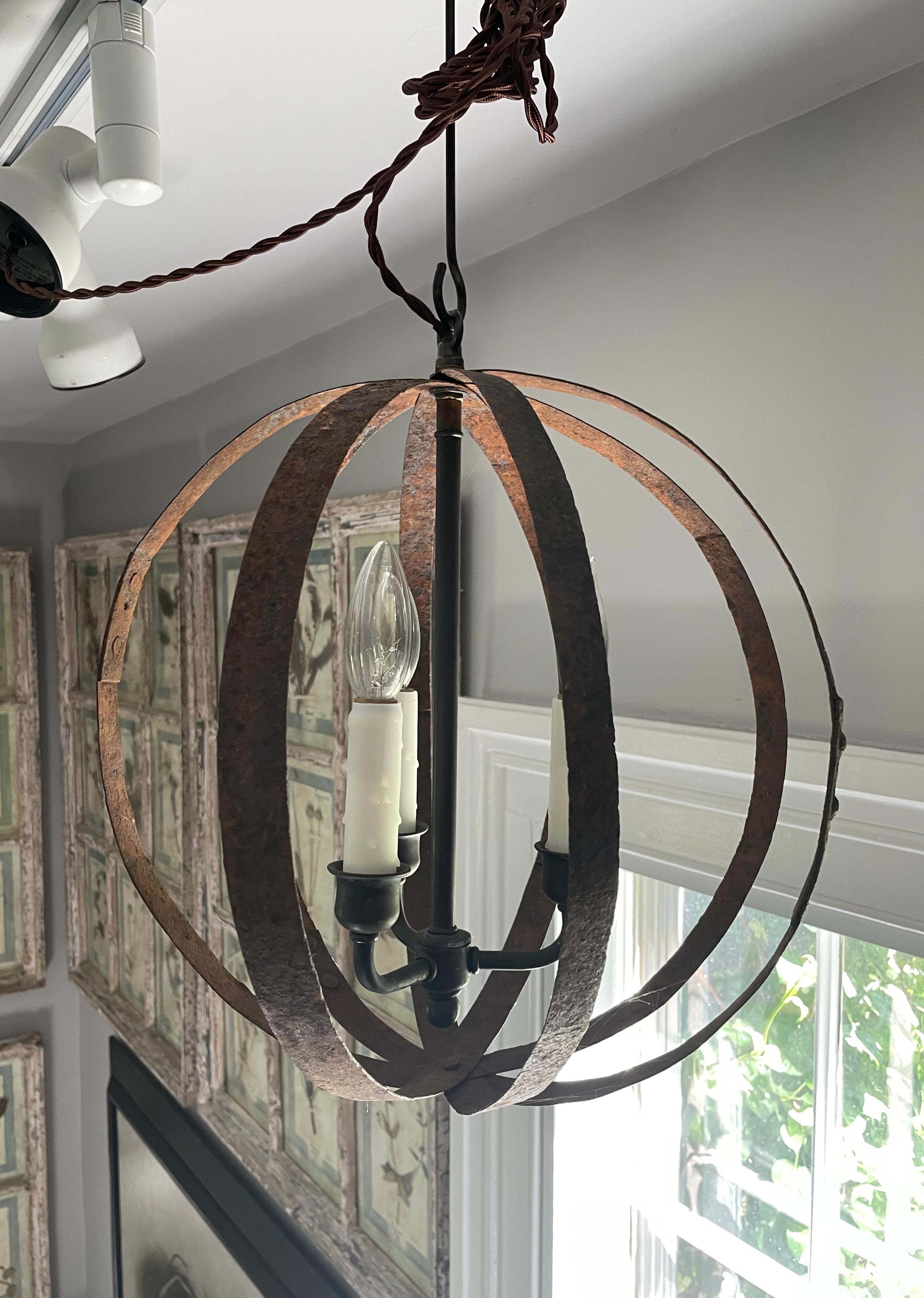19th C French Wrought Iron Spherical Chandelier #1 6