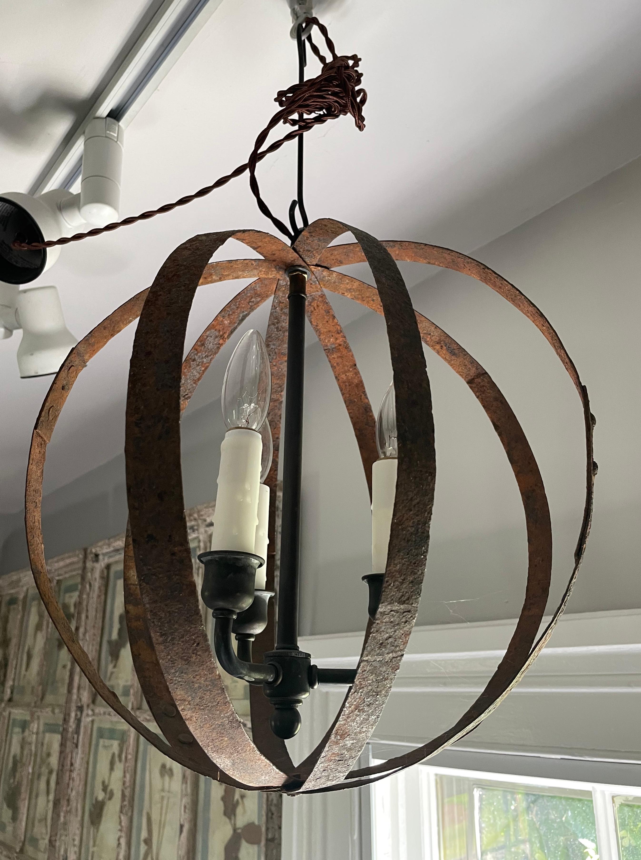 19th C French Wrought Iron Spherical Chandelier #1 7