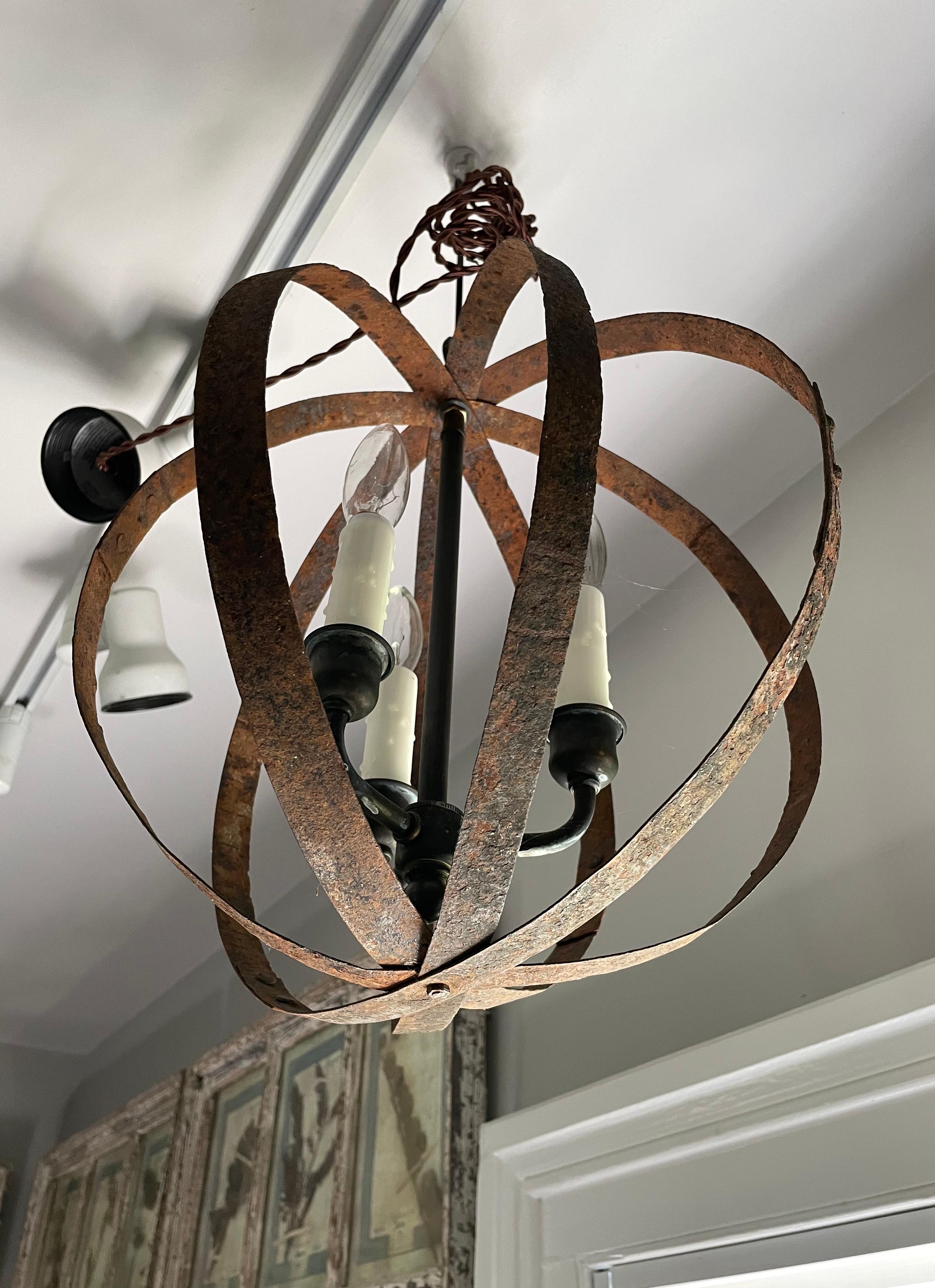 19th C French Wrought Iron Spherical Chandelier #1 8