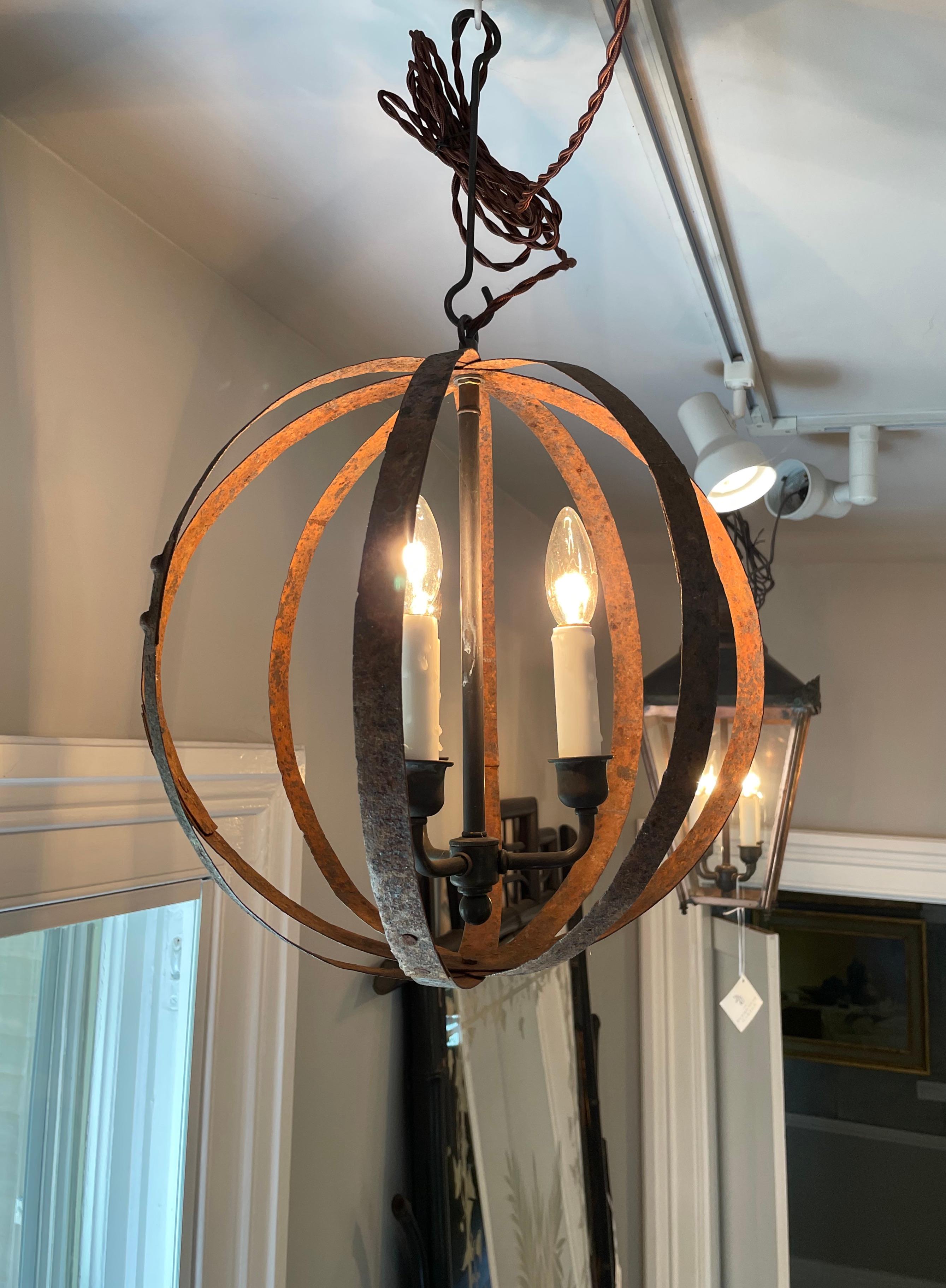 Hand-Crafted 19th C French Wrought Iron Spherical Chandelier #1