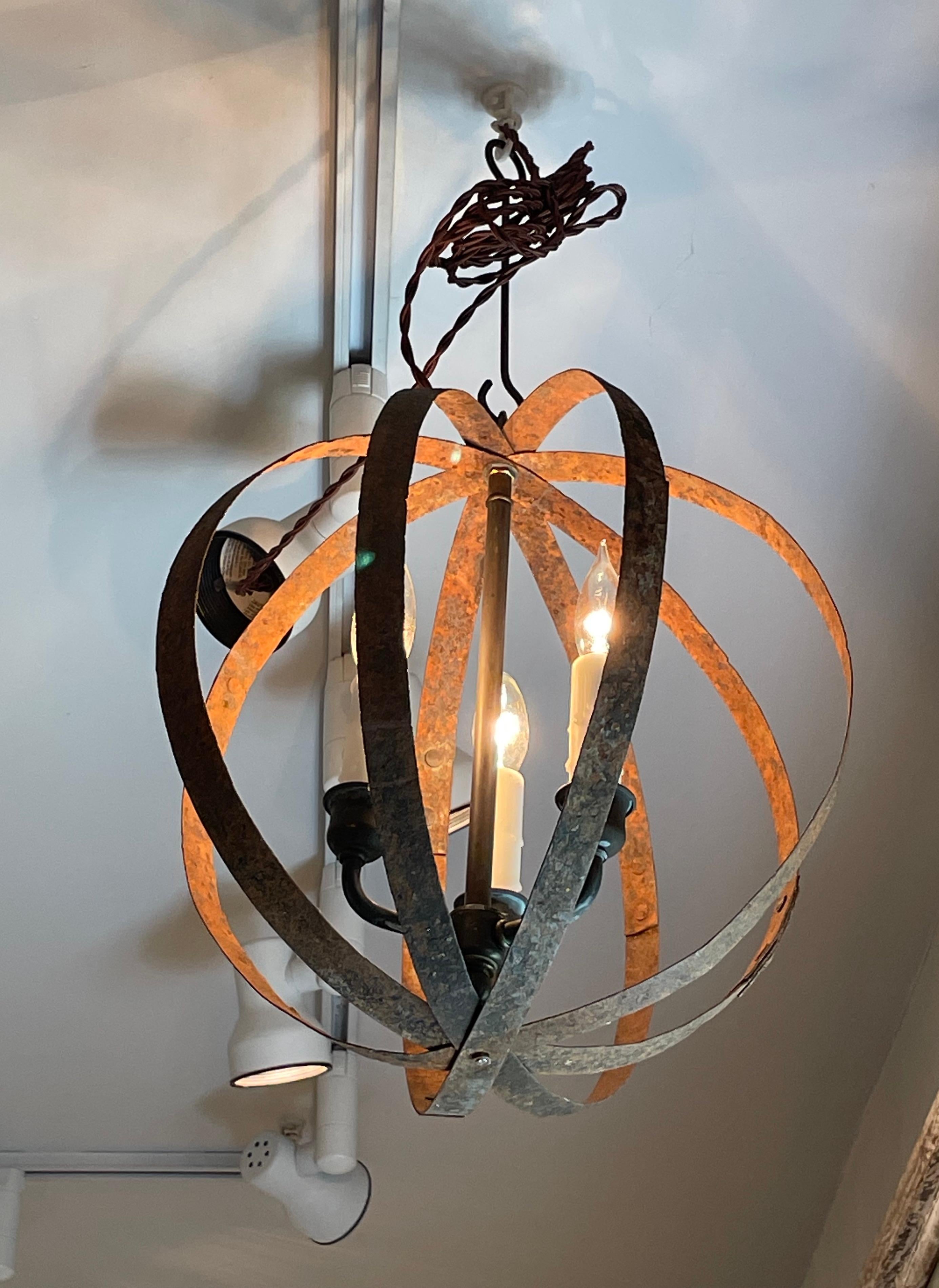 19th C French Wrought Iron Spherical Chandelier #1 In Good Condition In Woodbury, CT