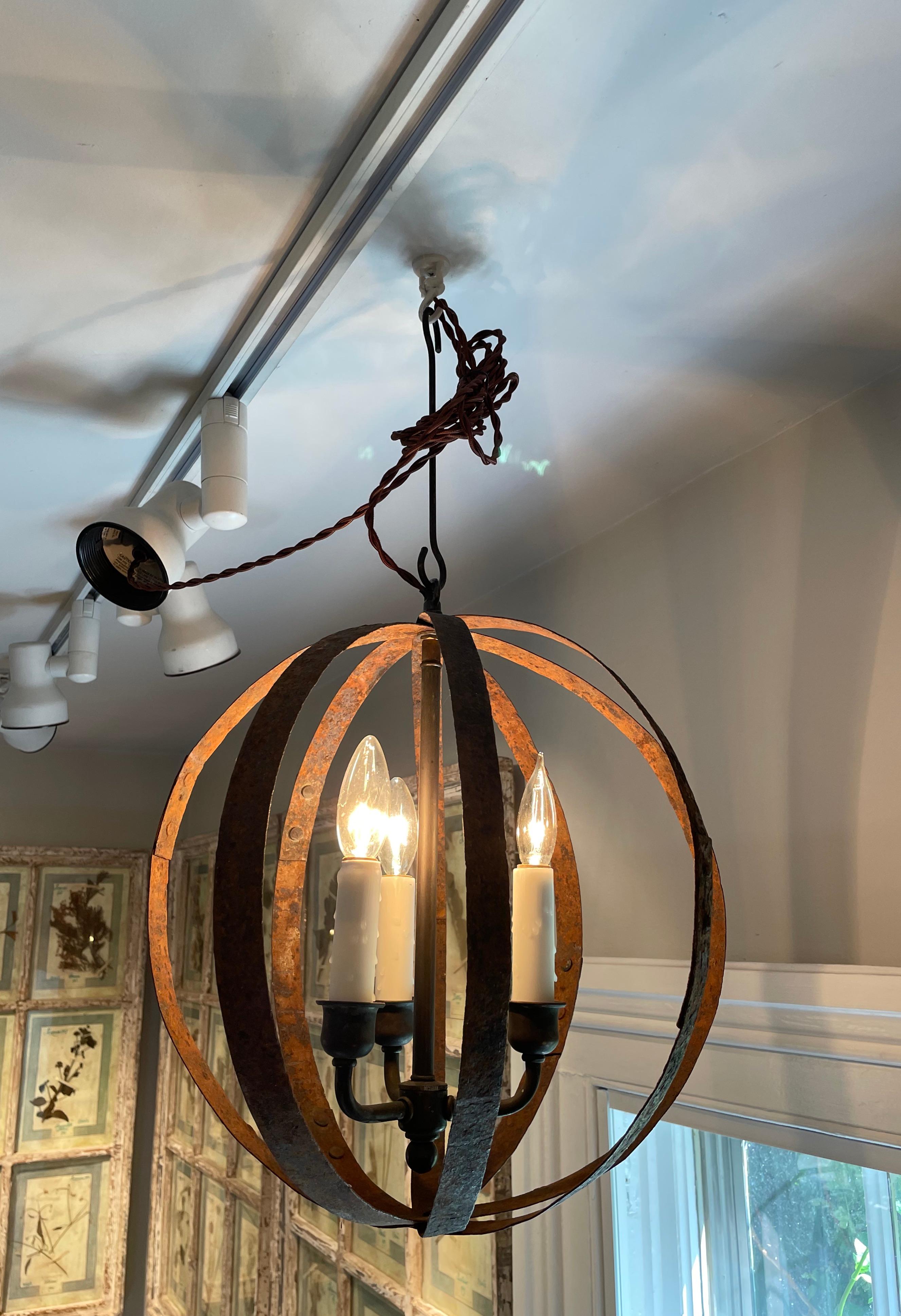 19th C French Wrought Iron Spherical Chandelier #1 1